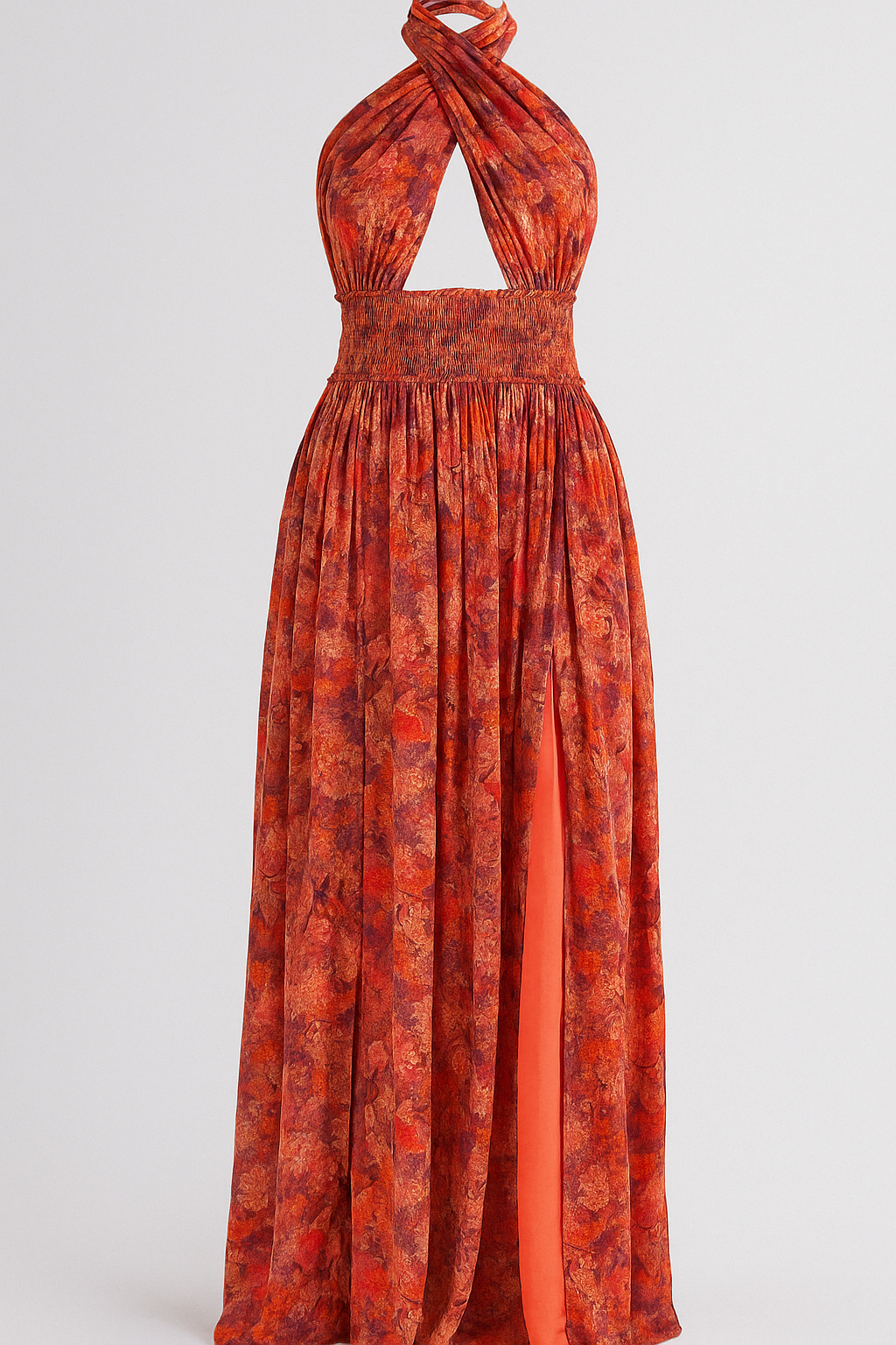 Cleah | Kvinders Blomster Maxi Kjole Med Åben Ryg - Bordeaux - Kjoler - {{ product_tags }