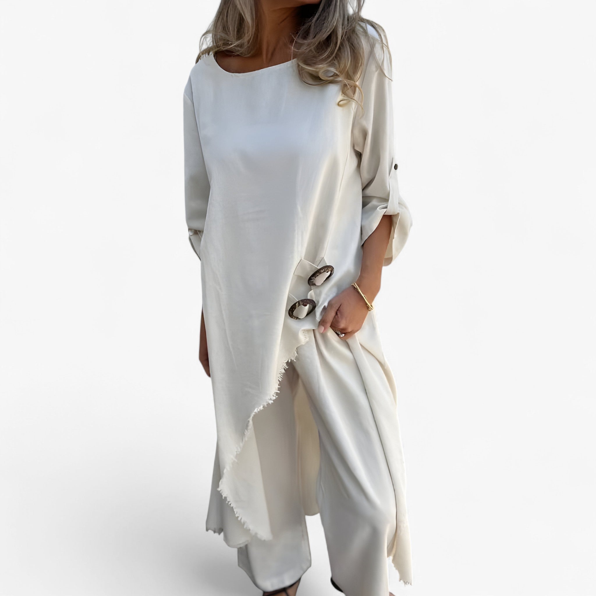Mia | Kvinders bomulds- og linned-outfitsæt - Hvid - Kjoler - {{ product_tags }
