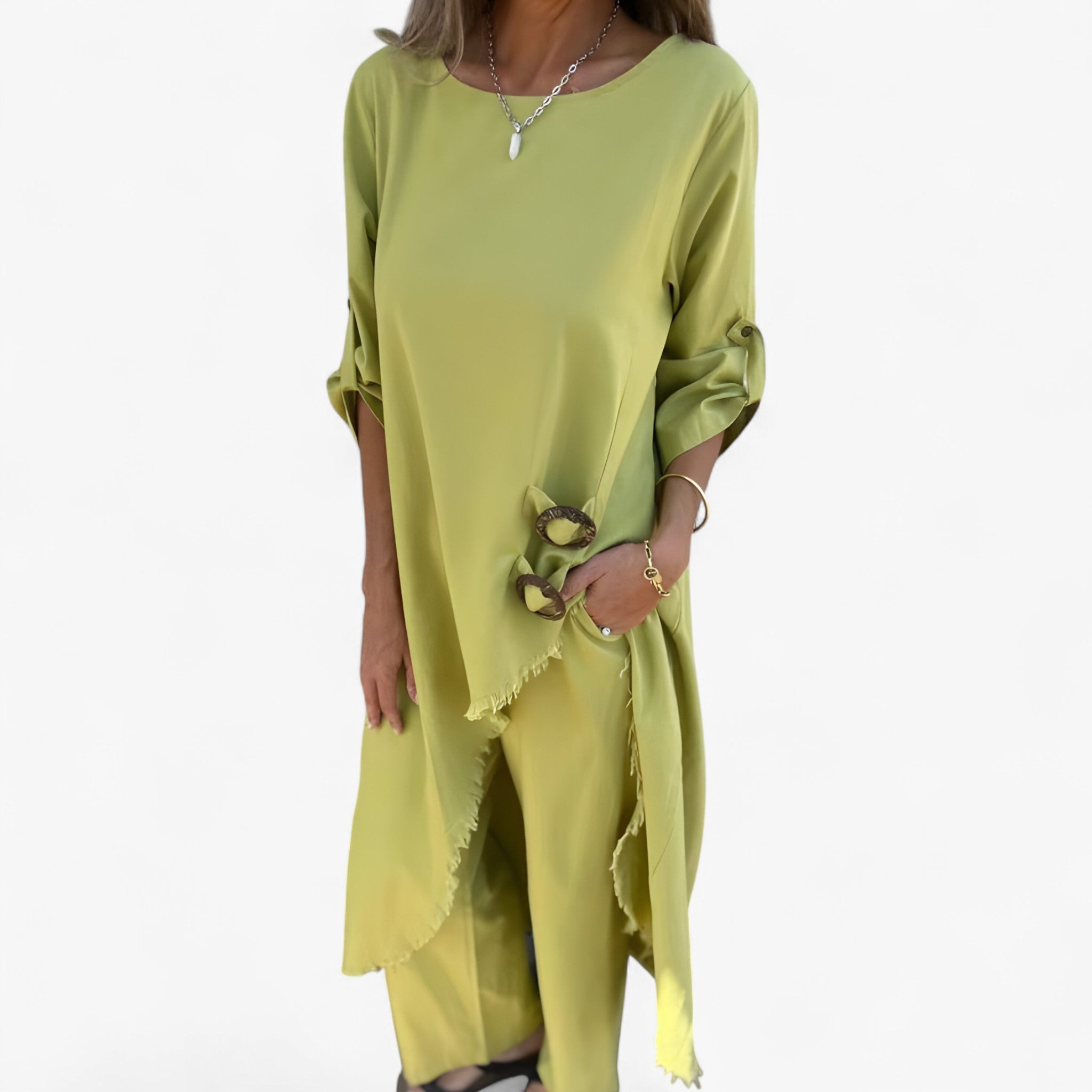 Mia | Kvinders bomulds- og linned-outfitsæt - Gul - Kjoler - {{ product_tags }