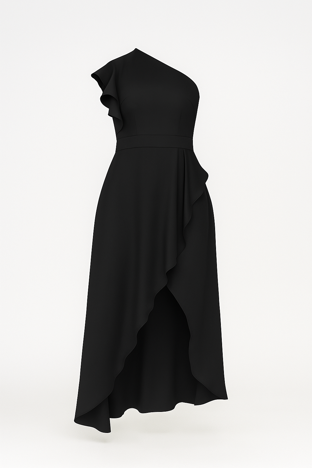 Sole | Kvinders Elegant Asymmetrisk Kjole med Flæser - Sort - Kvinders Kjoler - {{ product_tags }