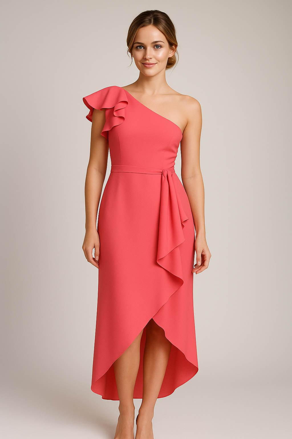 Sole | Kvinders Elegant Asymmetrisk Kjole med Flæser - - Kvinders Kjoler - {{ product_tags }
