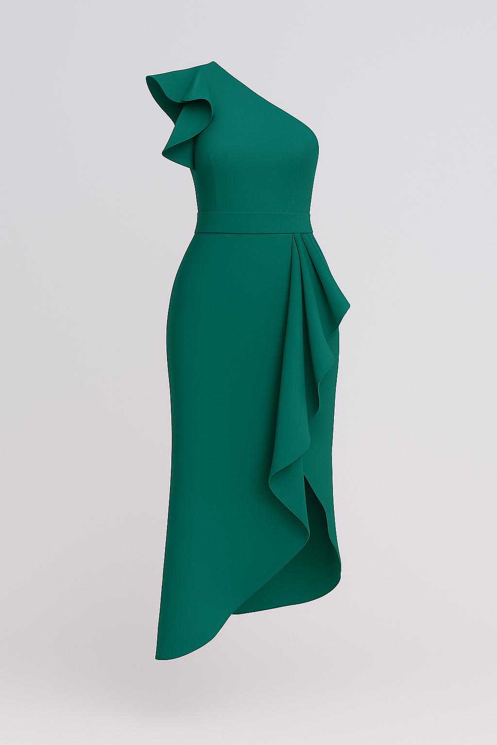 Sole | Kvinders Elegant Asymmetrisk Kjole med Flæser - Grøn - Kvinders Kjoler - {{ product_tags }