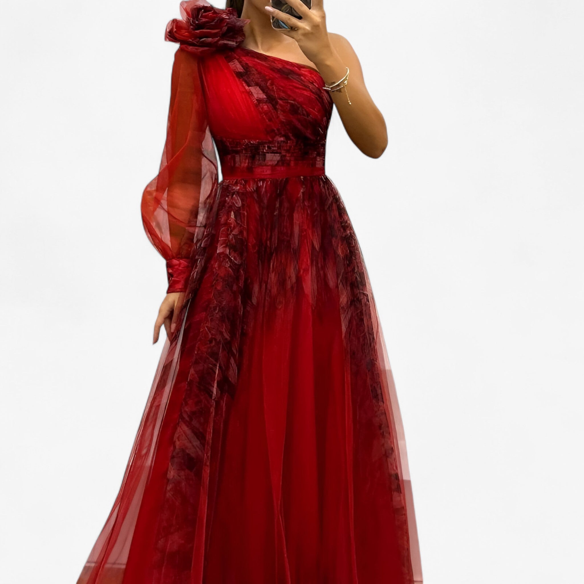 Alma | Kvinders Elegant Asymmetrisk Maxi Kjole - Rød - Kvinders Kjoler - {{ product_tags }