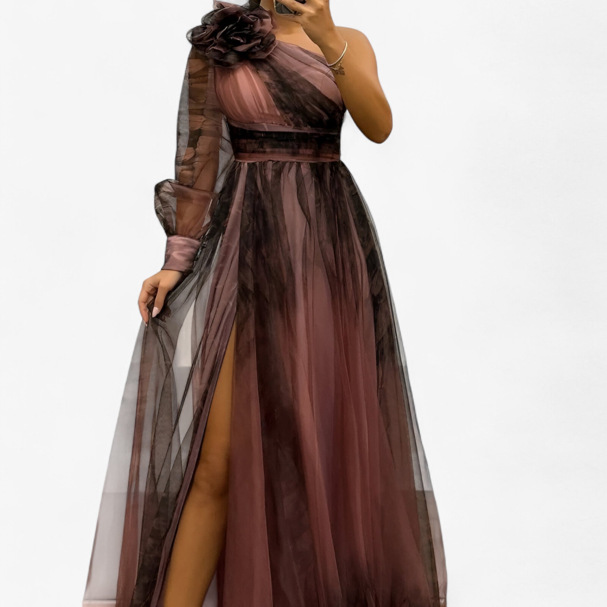 Alma | Kvinders Elegant Asymmetrisk Maxi Kjole - Rosa - Kvinders Kjoler - {{ product_tags }