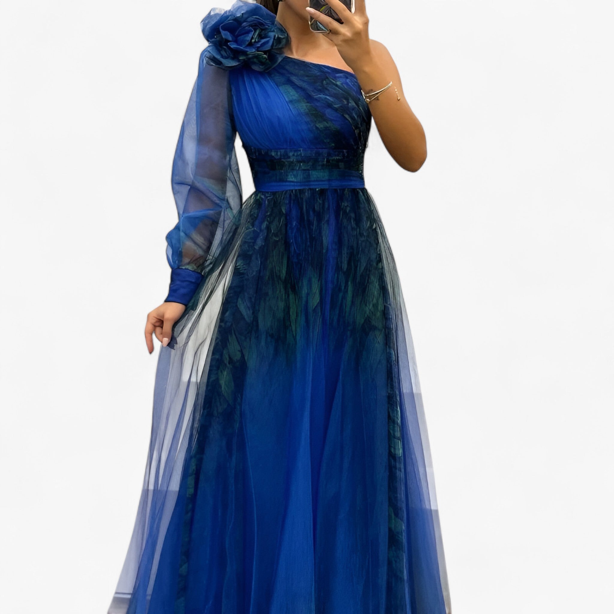 Alma | Kvinders Elegant Asymmetrisk Maxi Kjole - Blå - Kvinders Kjoler - {{ product_tags }