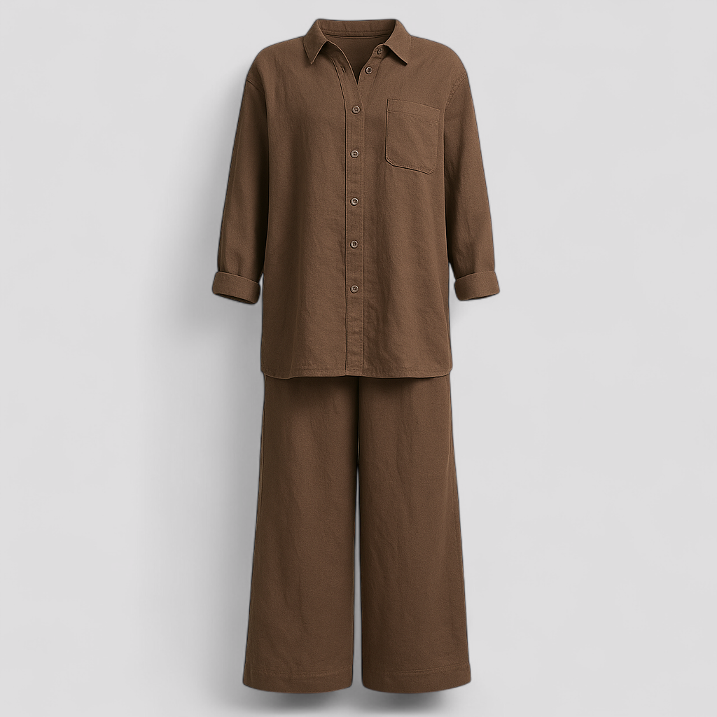 Gaile | Kvinders Elegant Linned Sæt - Brun - Tøj sæt - {{ product_tags }