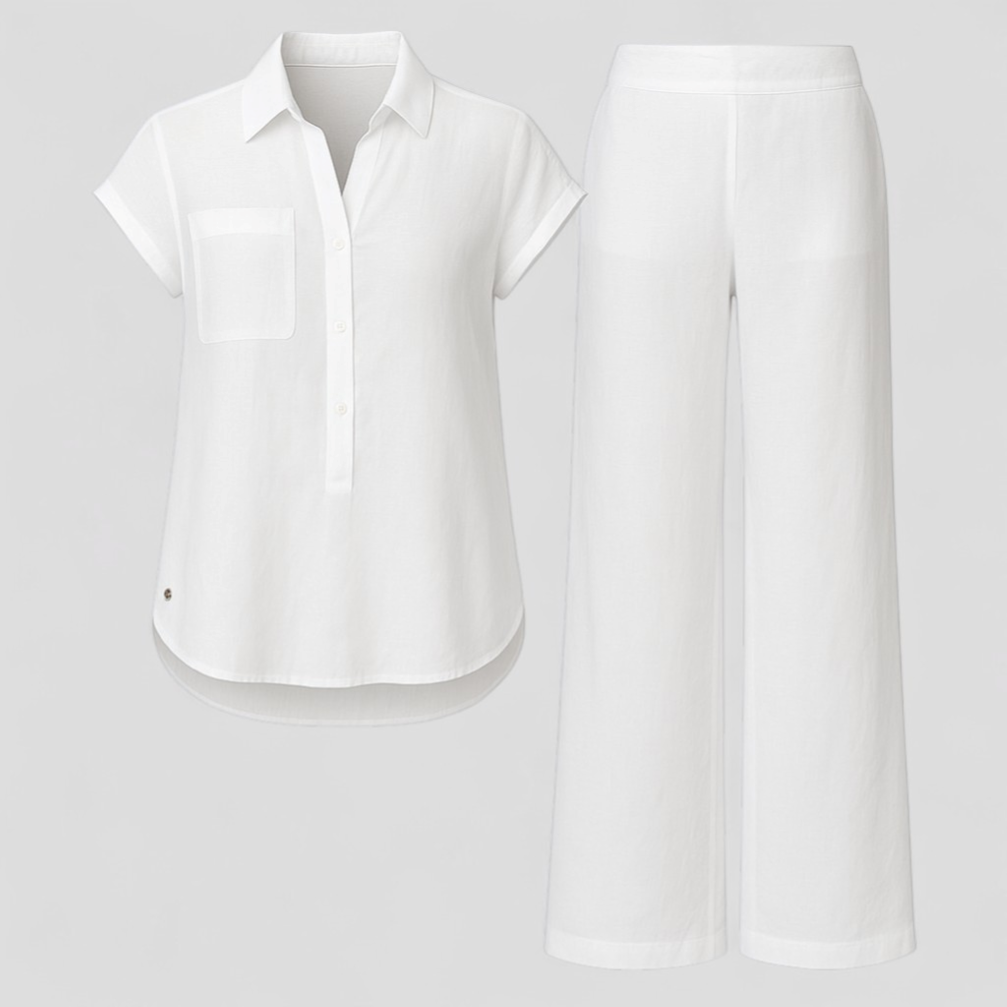 Ismeralda | Kvinders Elegant Linned Sæt til Sommer - Hvid - Tøj sæt - {{ product_tags }