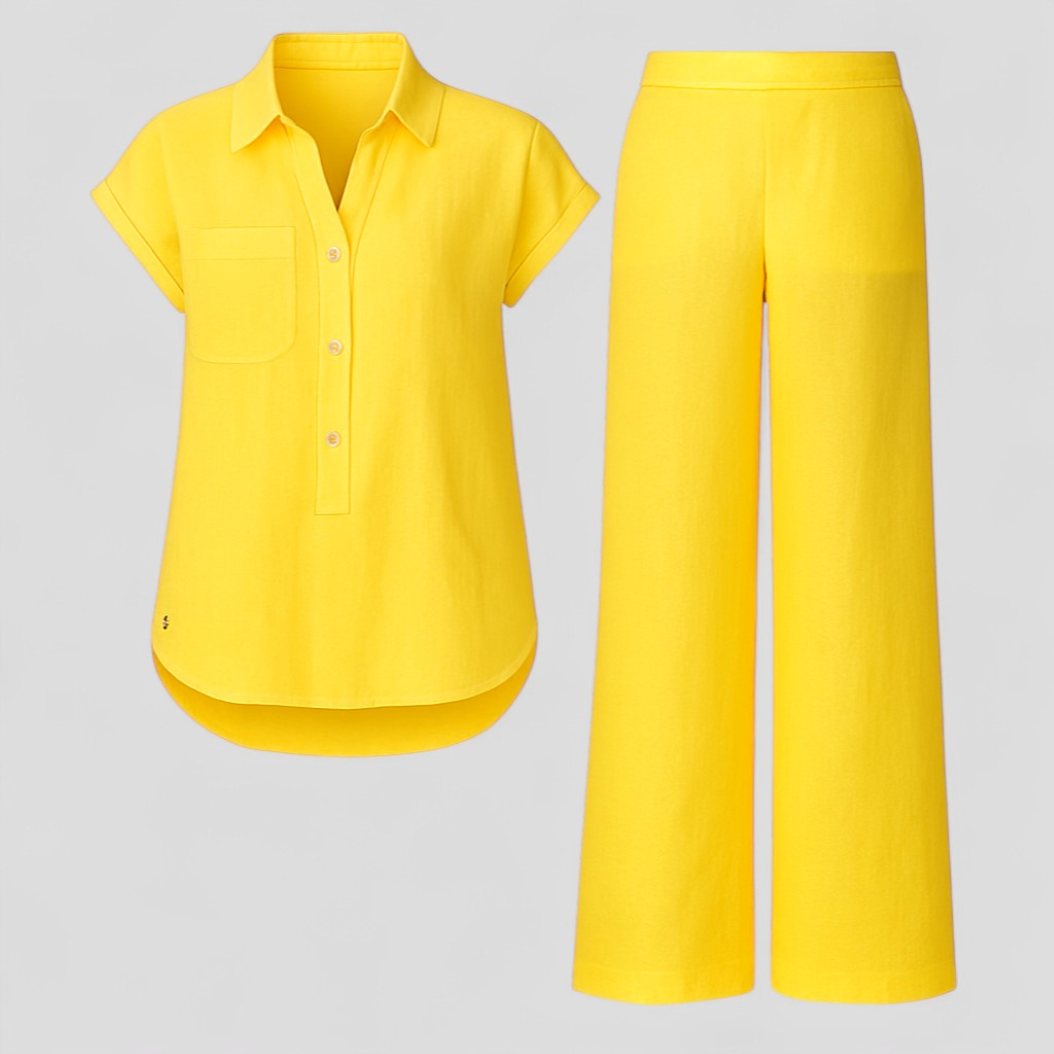 Ismeralda | Kvinders Elegant Linned Sæt til Sommer - Gul - Tøj sæt - {{ product_tags }