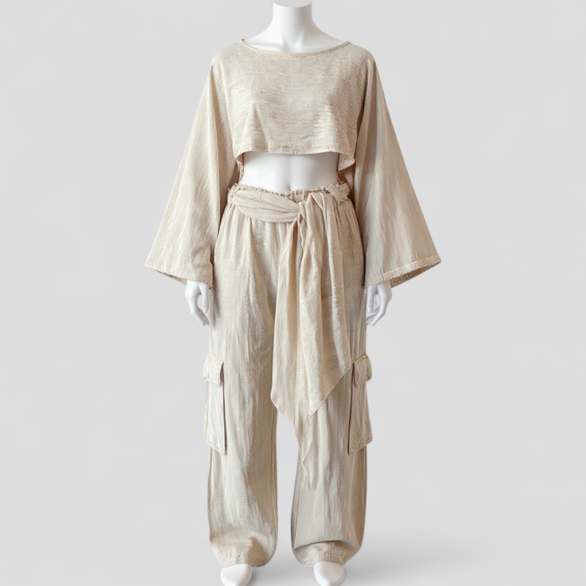 Paminina | Kvinders Elegant Linned Sæt til Sommeren - L - Outfits & Sæt - {{ product_tags }