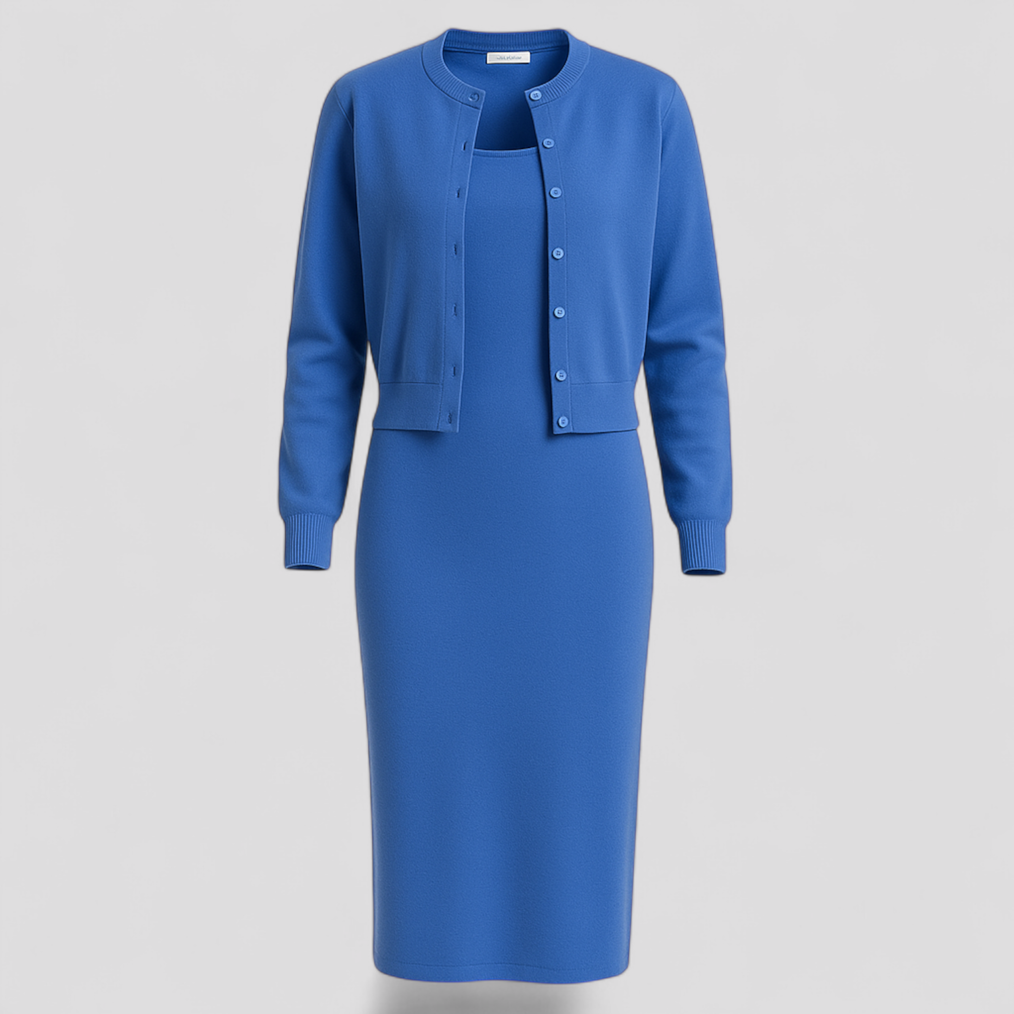 Acadia | Kvinders Elegant Midi Kjole med Cardigan - Blå - Midi Kjoler - {{ product_tags }
