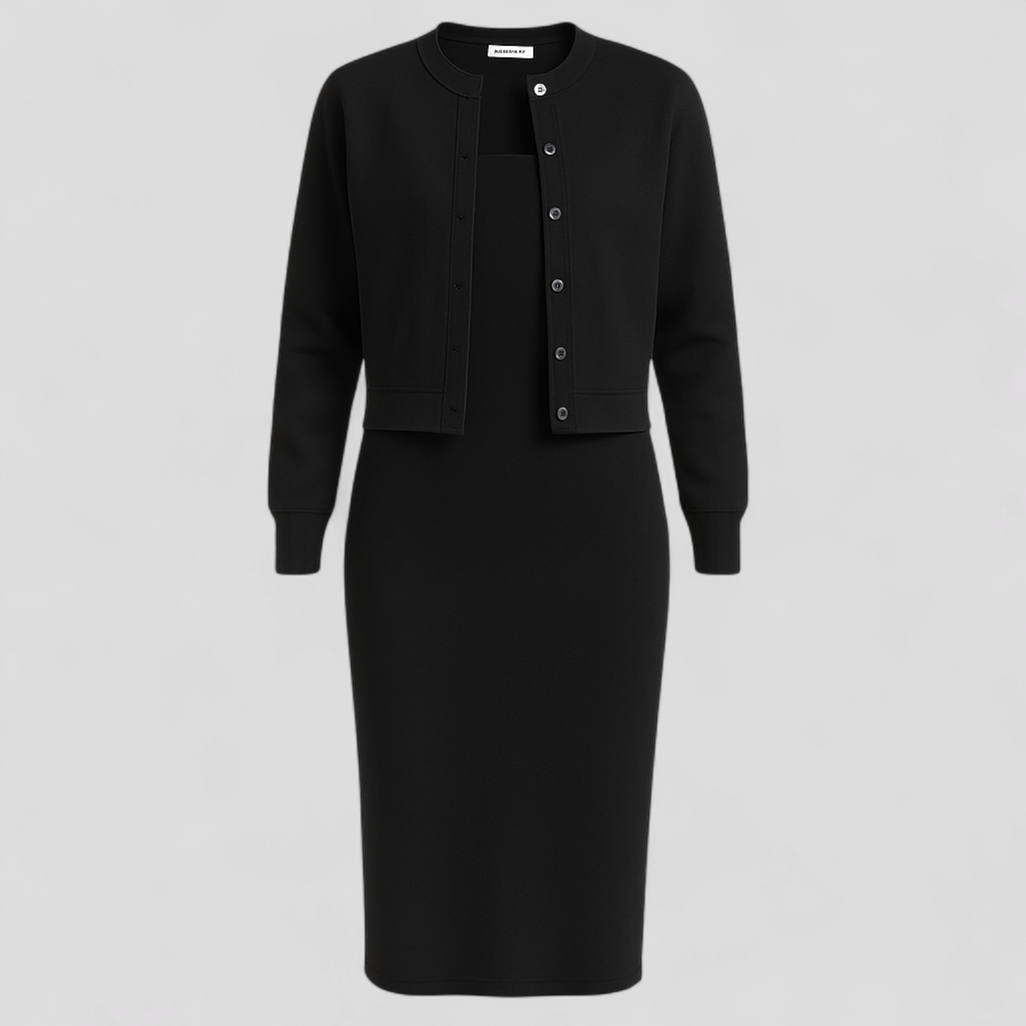 Acadia | Kvinders Elegant Midi Kjole med Cardigan - Sort - Midi Kjoler - {{ product_tags }