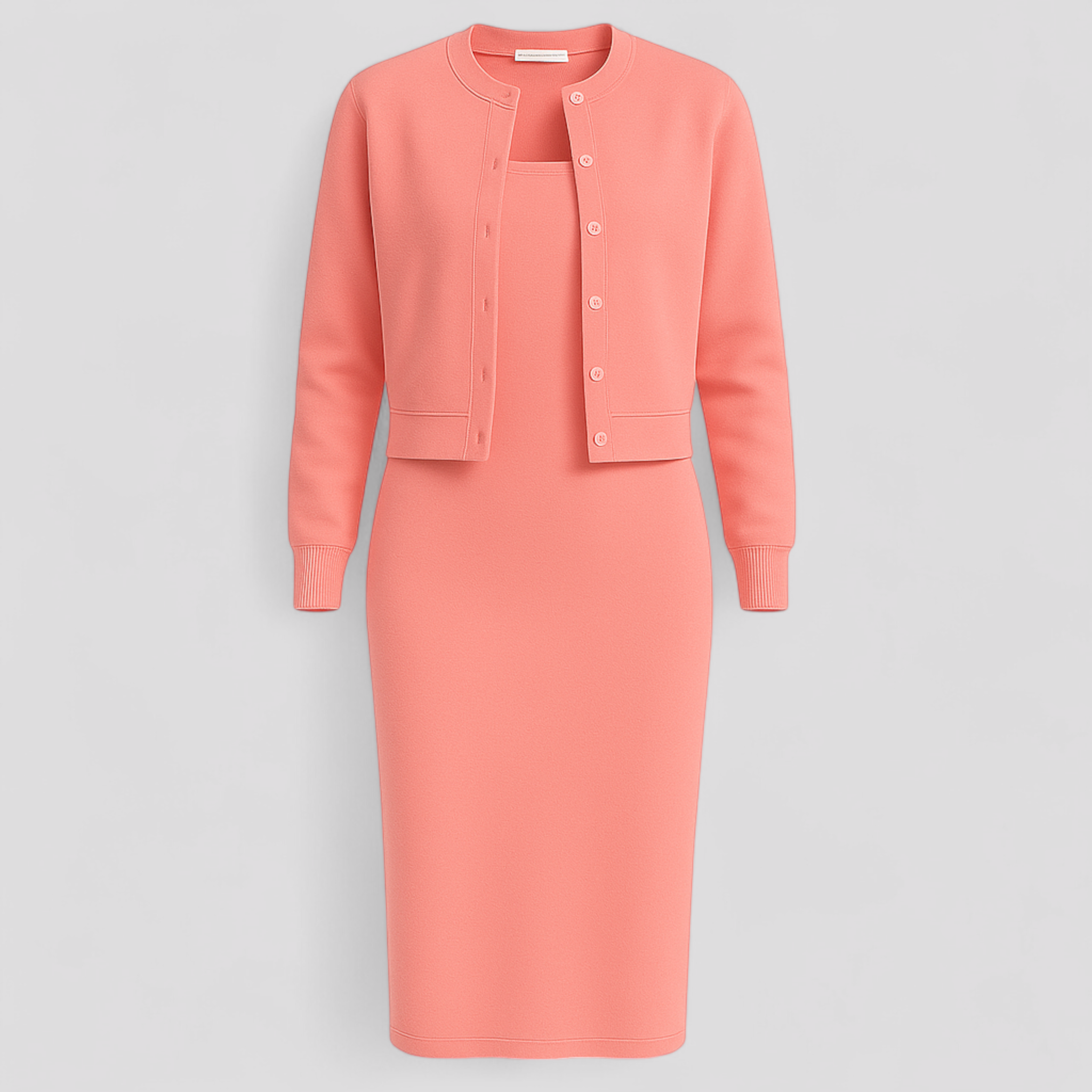 Acadia | Kvinders Elegant Midi Kjole med Cardigan - Rosa - Midi Kjoler - {{ product_tags }
