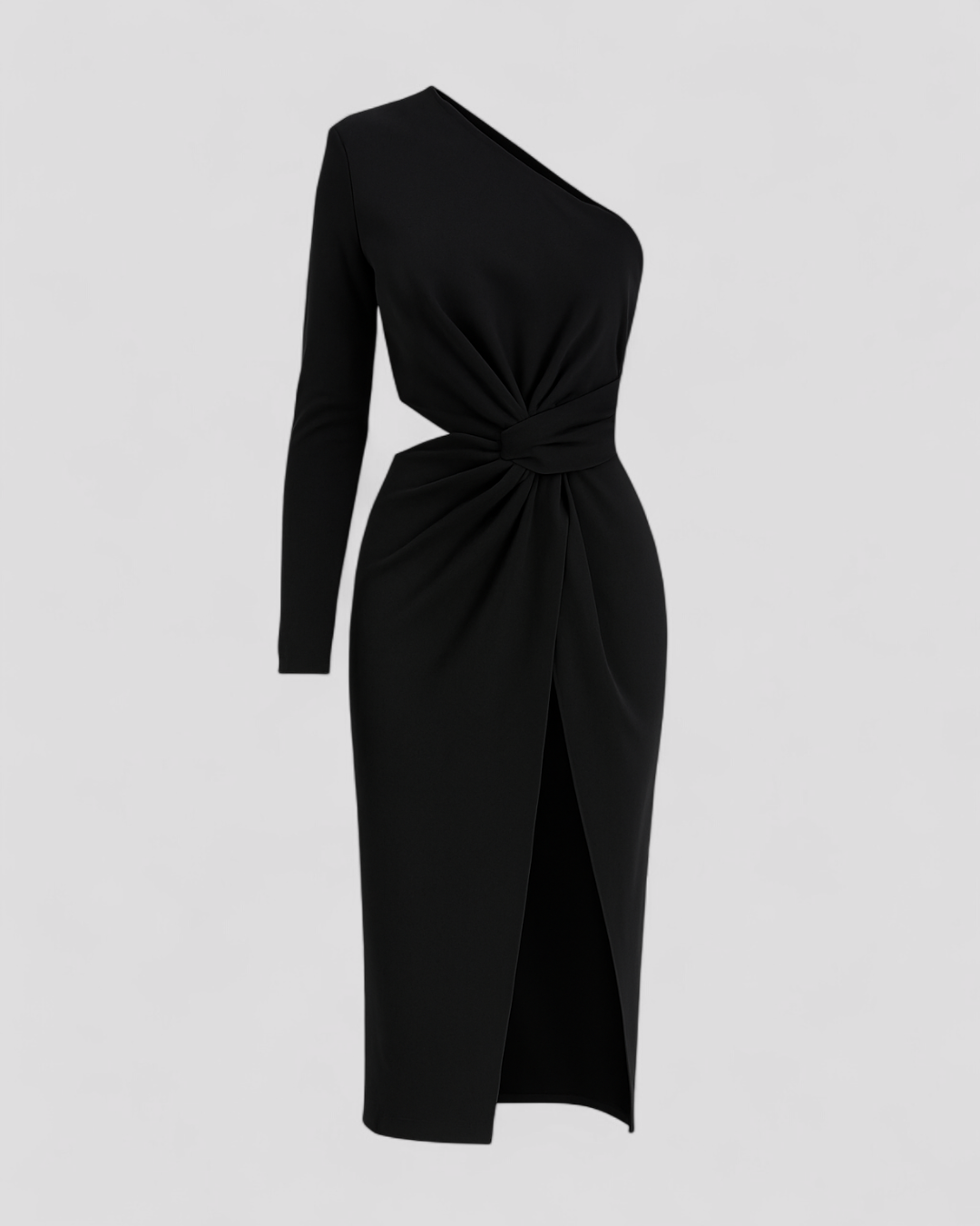 Amory | Kvinders Elegant Midi Kjole med En Skulder - Sort - Kjoler - {{ product_tags }