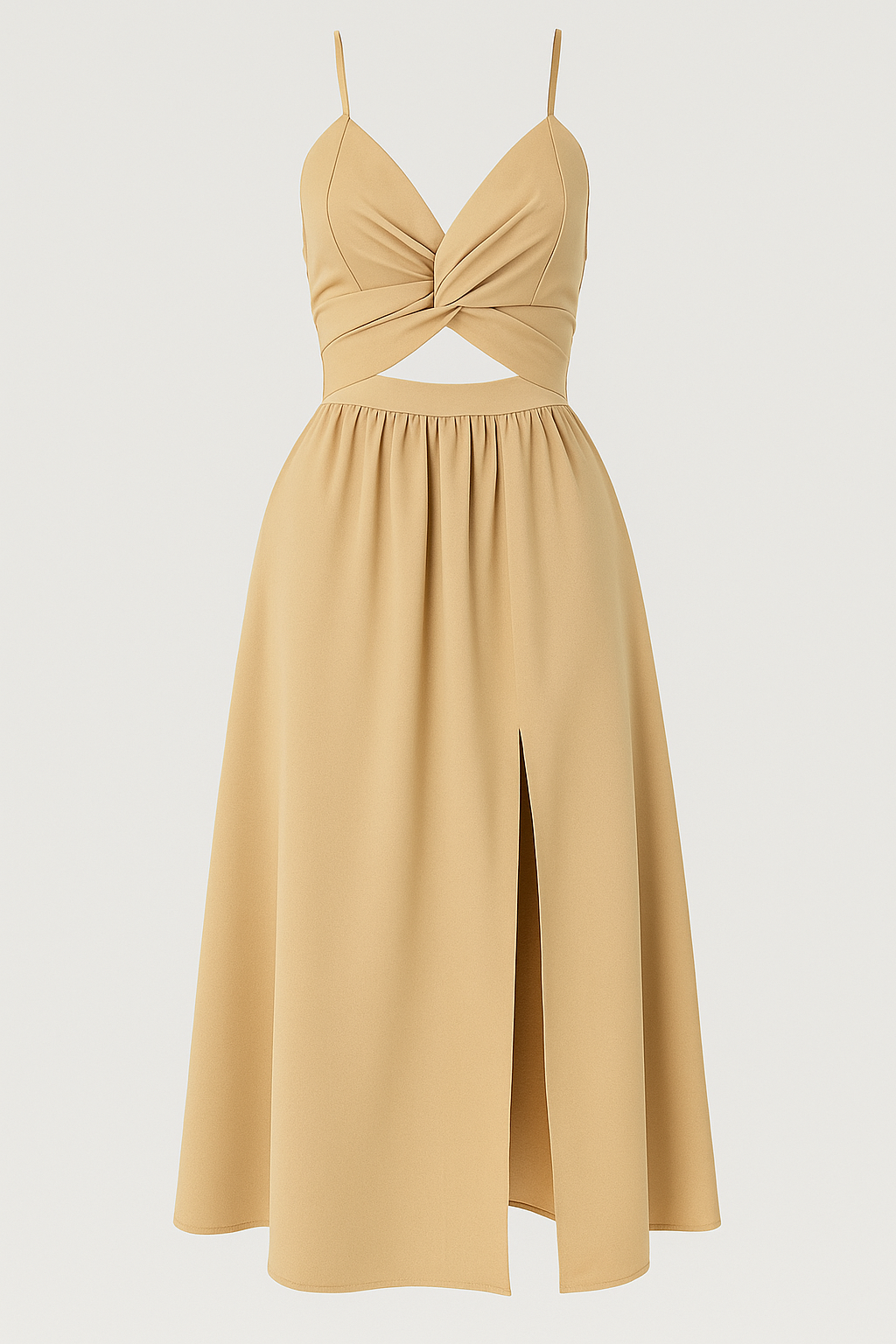 Jessie | Kvinders Elegant Midi Kjole med Spaghetti Stropper - Kaki - Kvinders Kjoler - {{ product_tags }
