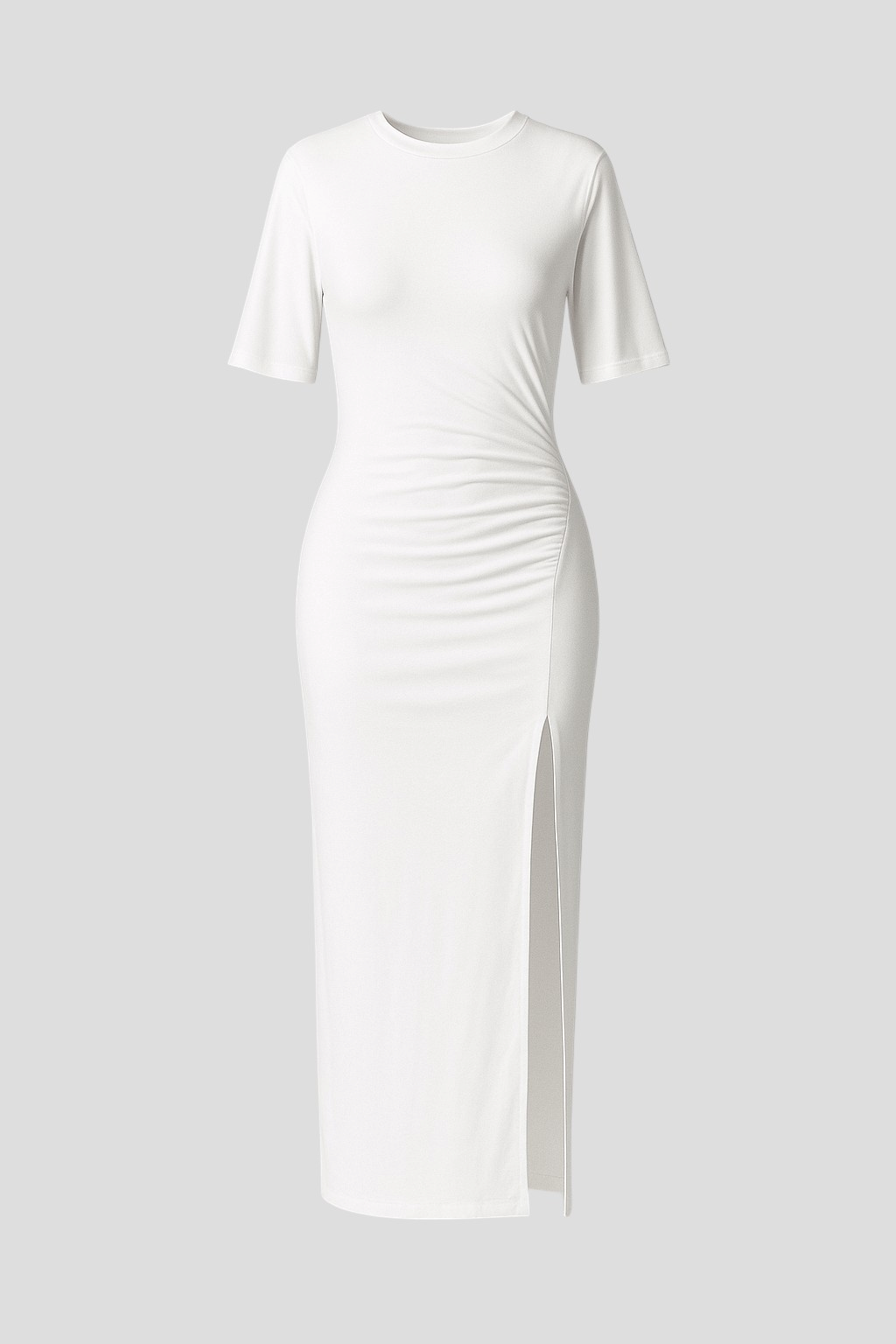 Gia | Kvinders Elegant Midi Kjole med Spalte - Hvid - Kvinders Kjoler - {{ product_tags }
