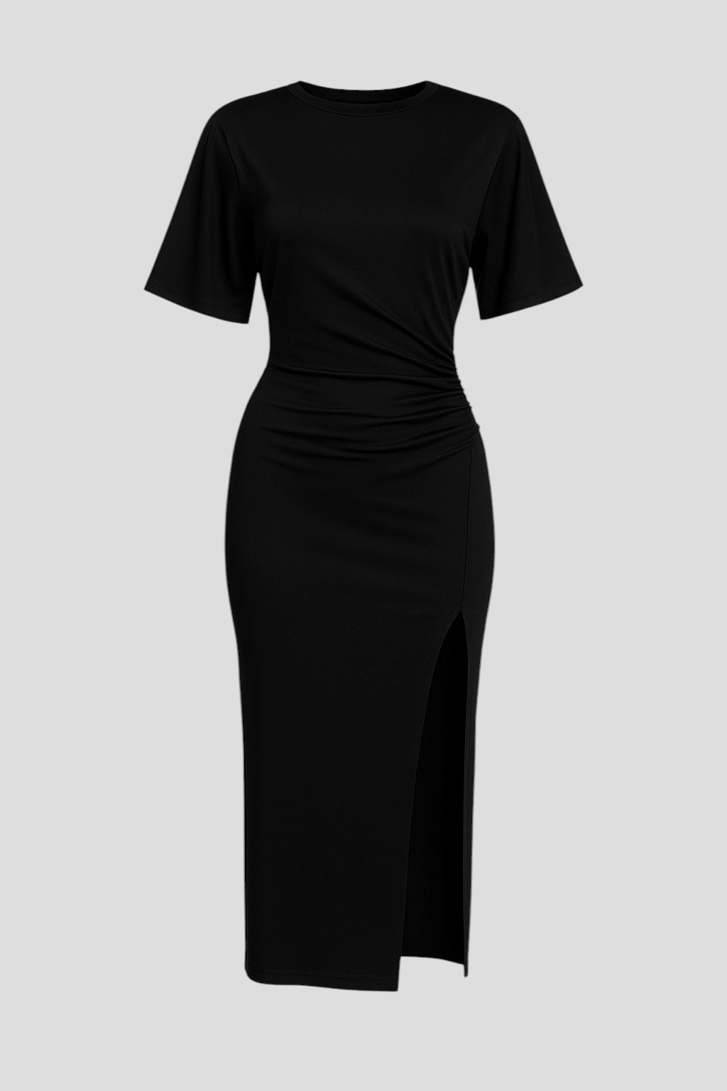 Gia | Kvinders Elegant Midi Kjole med Spalte - Sort - Kvinders Kjoler - {{ product_tags }
