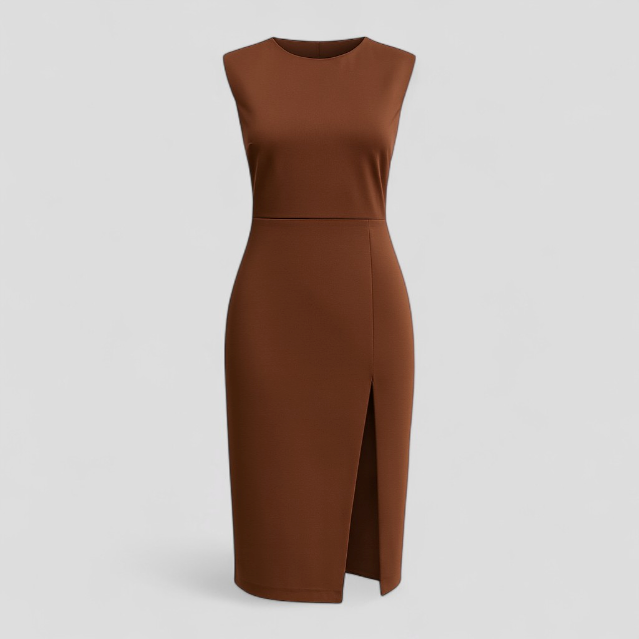Ravinia | Kvinders Elegant Midi Kjole - Brun - Kvinders Kjoler - {{ product_tags }