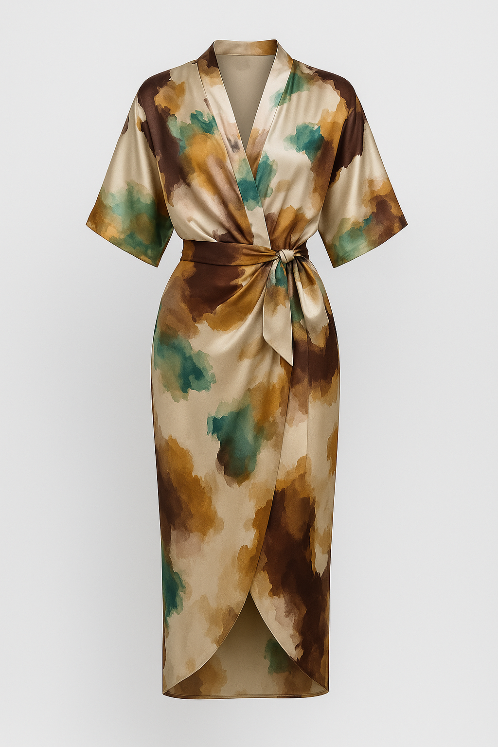 Geneva | Kvinders Elegant Satin Kjole med Abstrakt Print - Khaki - Kvinders Kjoler - {{ product_tags }
