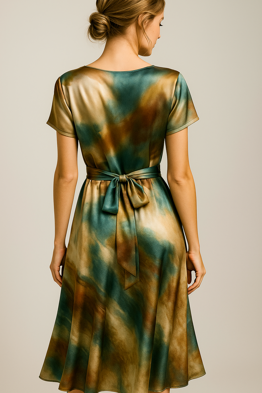 Geneva | Kvinders Elegant Satin Kjole med Abstrakt Print - - Kvinders Kjoler - {{ product_tags }