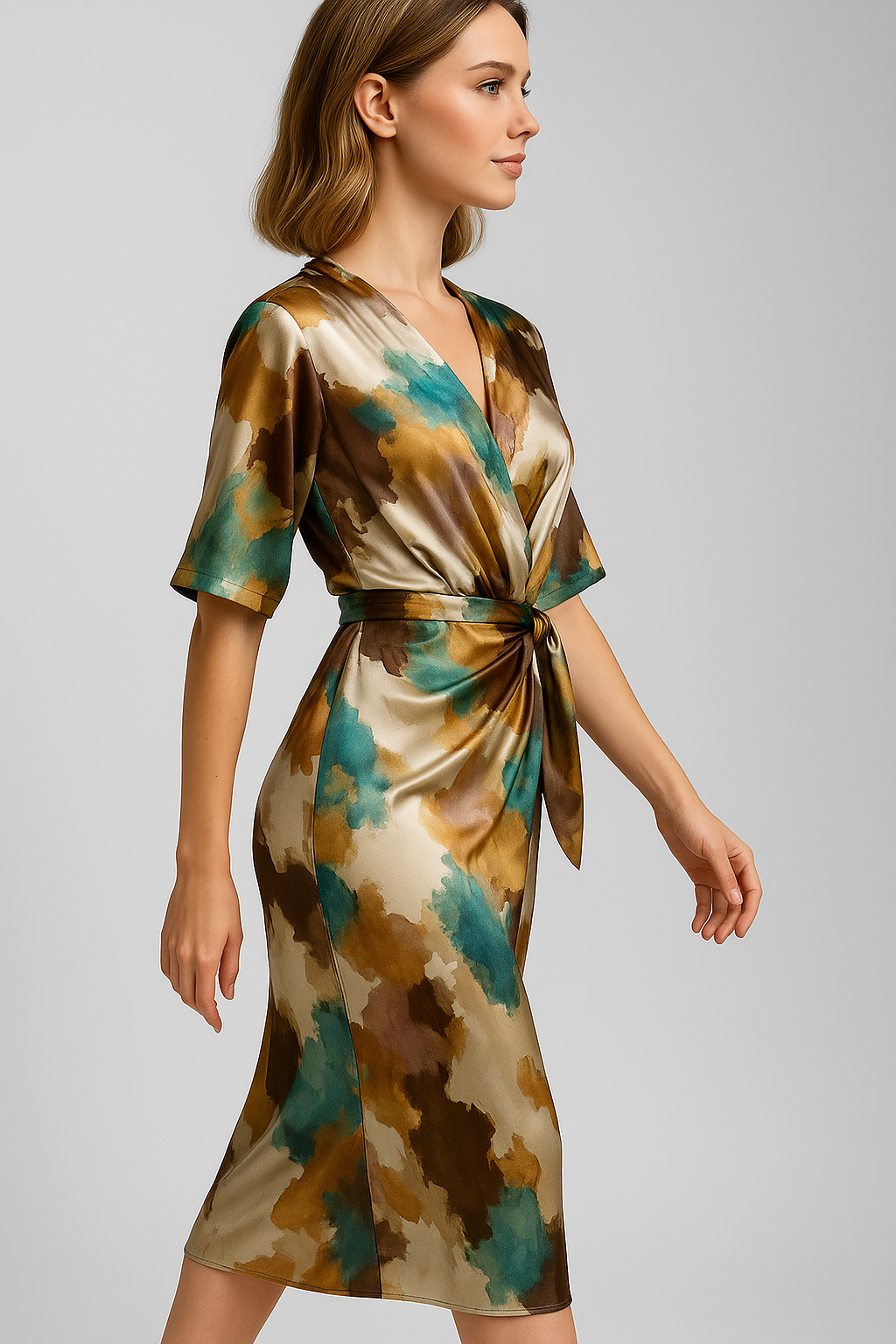 Geneva | Kvinders Elegant Satin Kjole med Abstrakt Print - - Kvinders Kjoler - {{ product_tags }