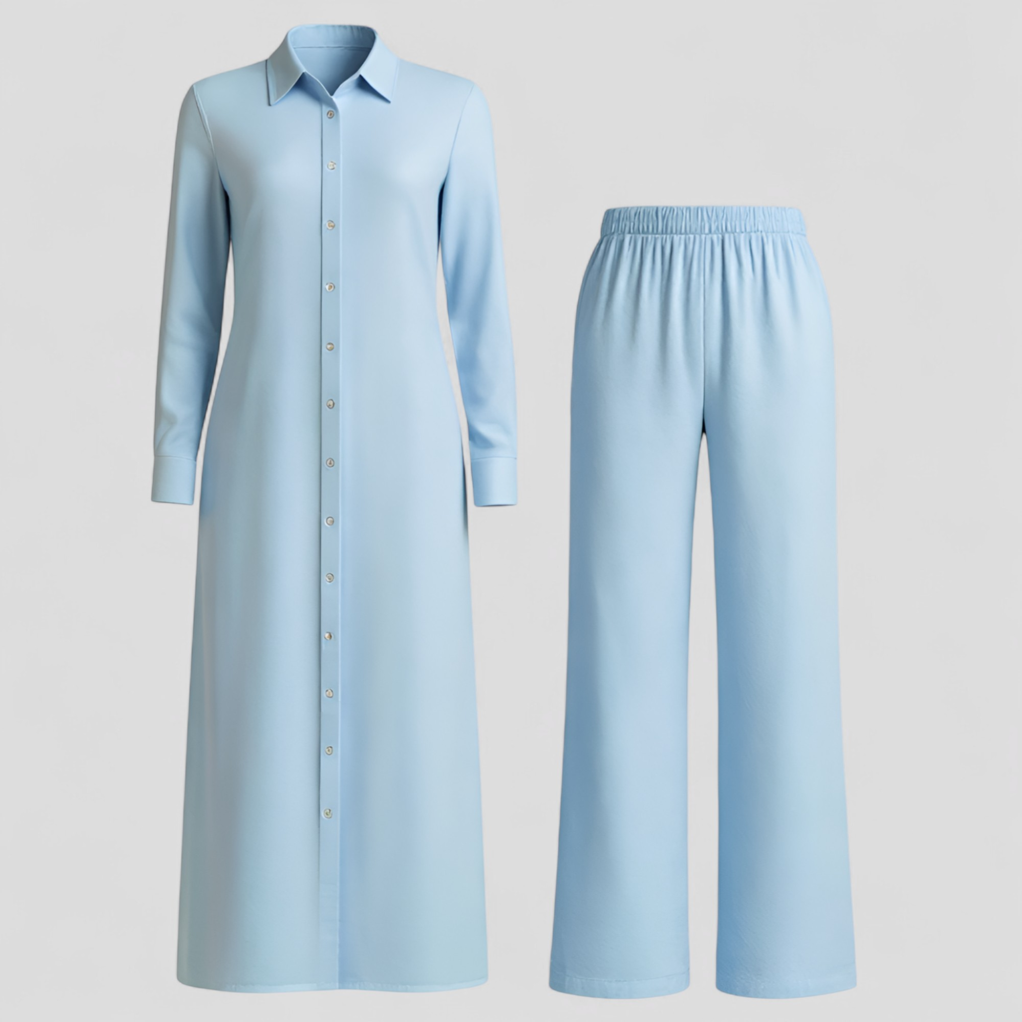 Valeria | Kvinders Elegant Sommer Sæt med Blusekjole og Bukser - Blå - Kvinders tøj - {{ product_tags }