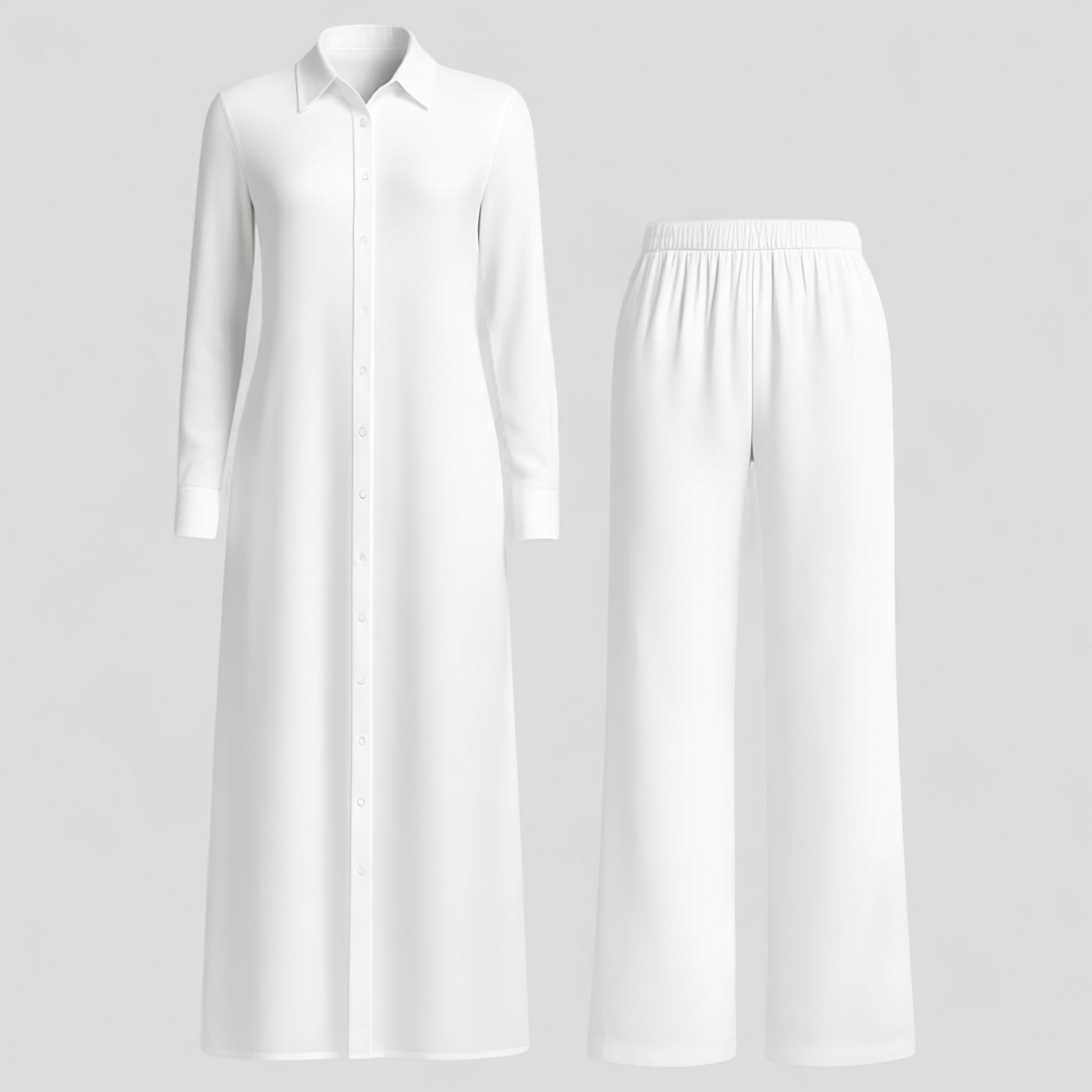 Valeria | Kvinders Elegant Sommer Sæt med Blusekjole og Bukser - Hvid - Kvinders tøj - {{ product_tags }