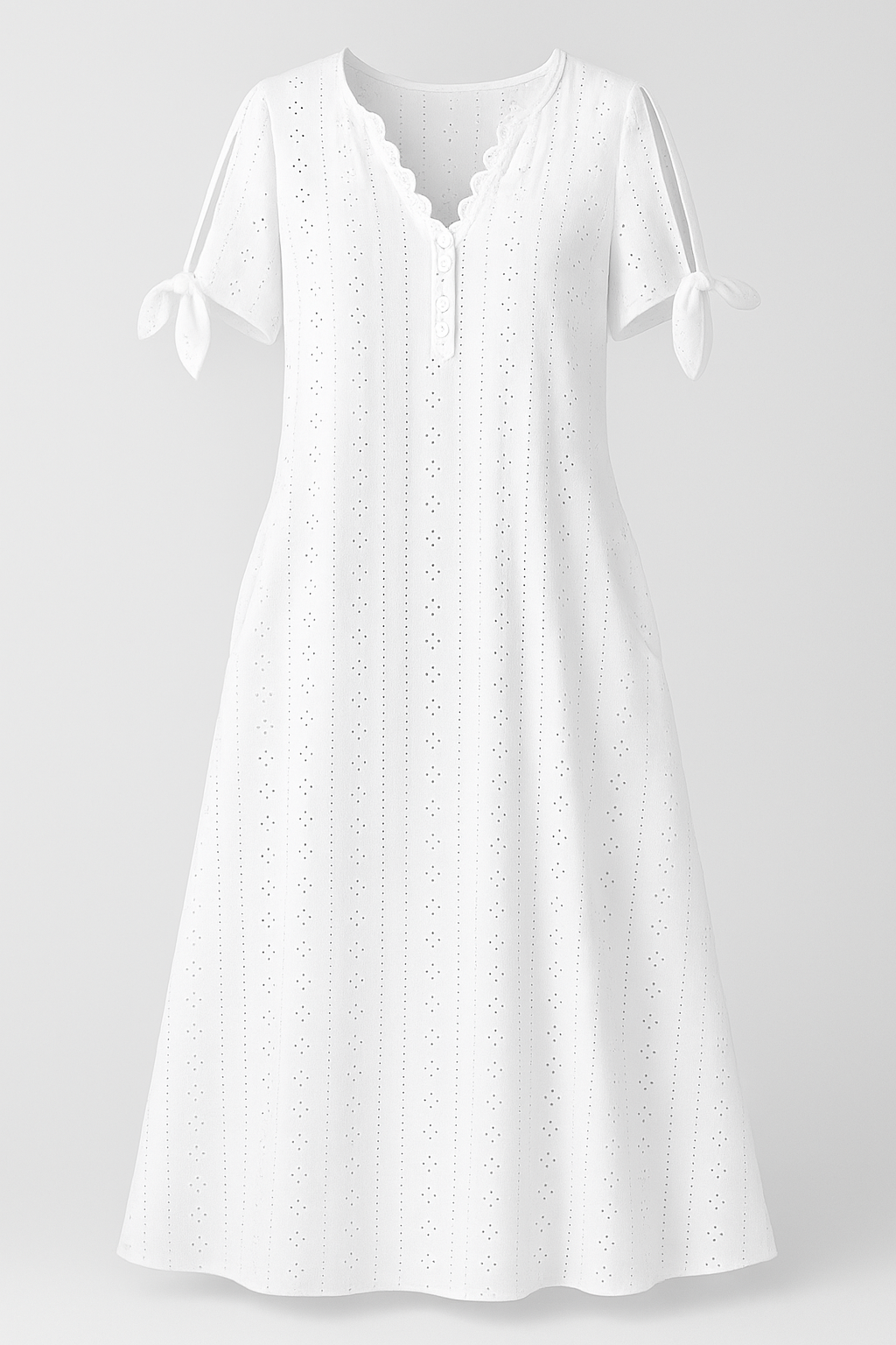 Brisa | Kvinders Elegant V-Hals Kjole med Korte Ærmer - Hvid - Kvinders Kjoler - {{ product_tags }