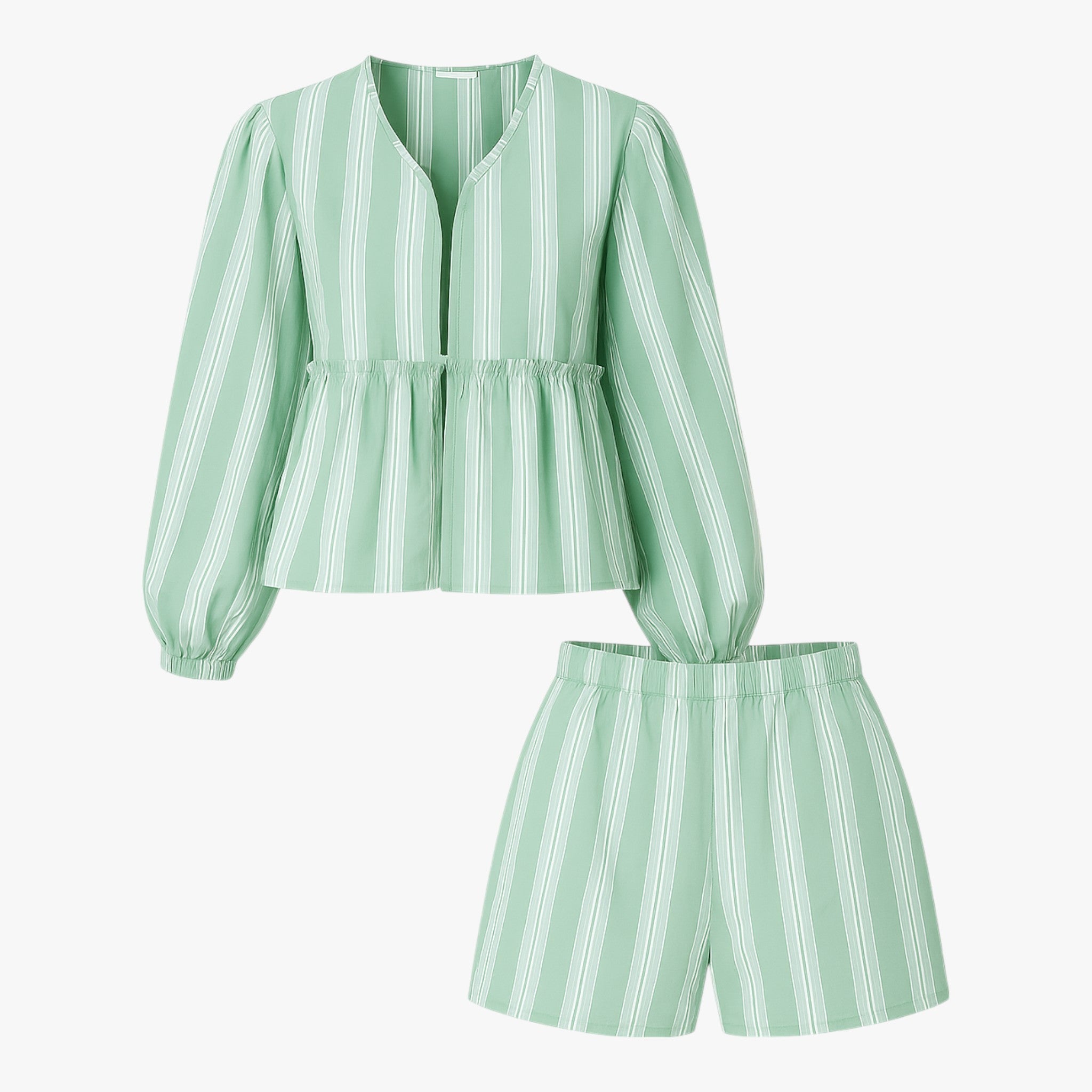 Renata | Kvinders Komfortable Sommer Sæt med Puffærmer - Grøn - Kvinders sæt - {{ product_tags }