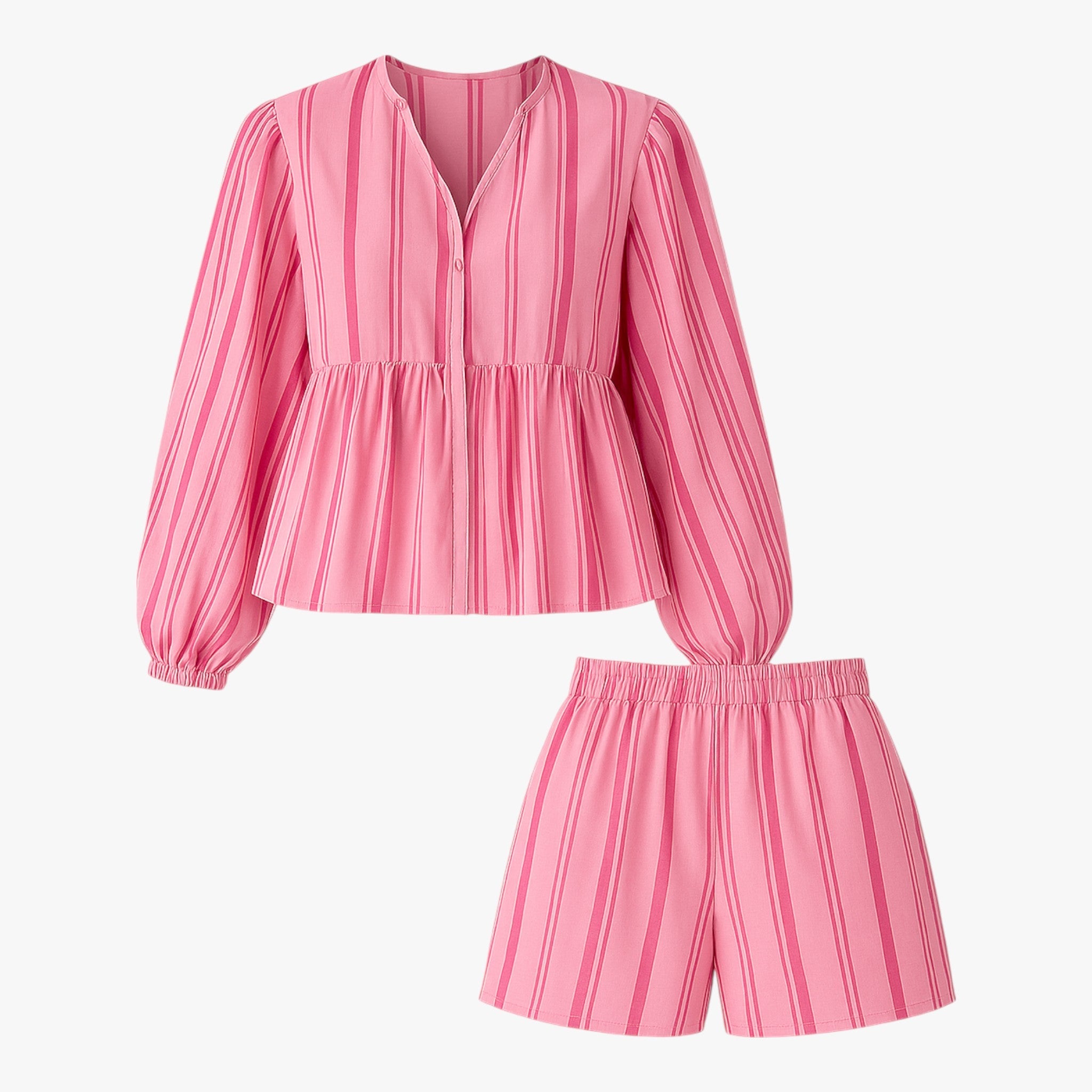 Renata | Kvinders Komfortable Sommer Sæt med Puffærmer - Rosa - Kvinders sæt - {{ product_tags }