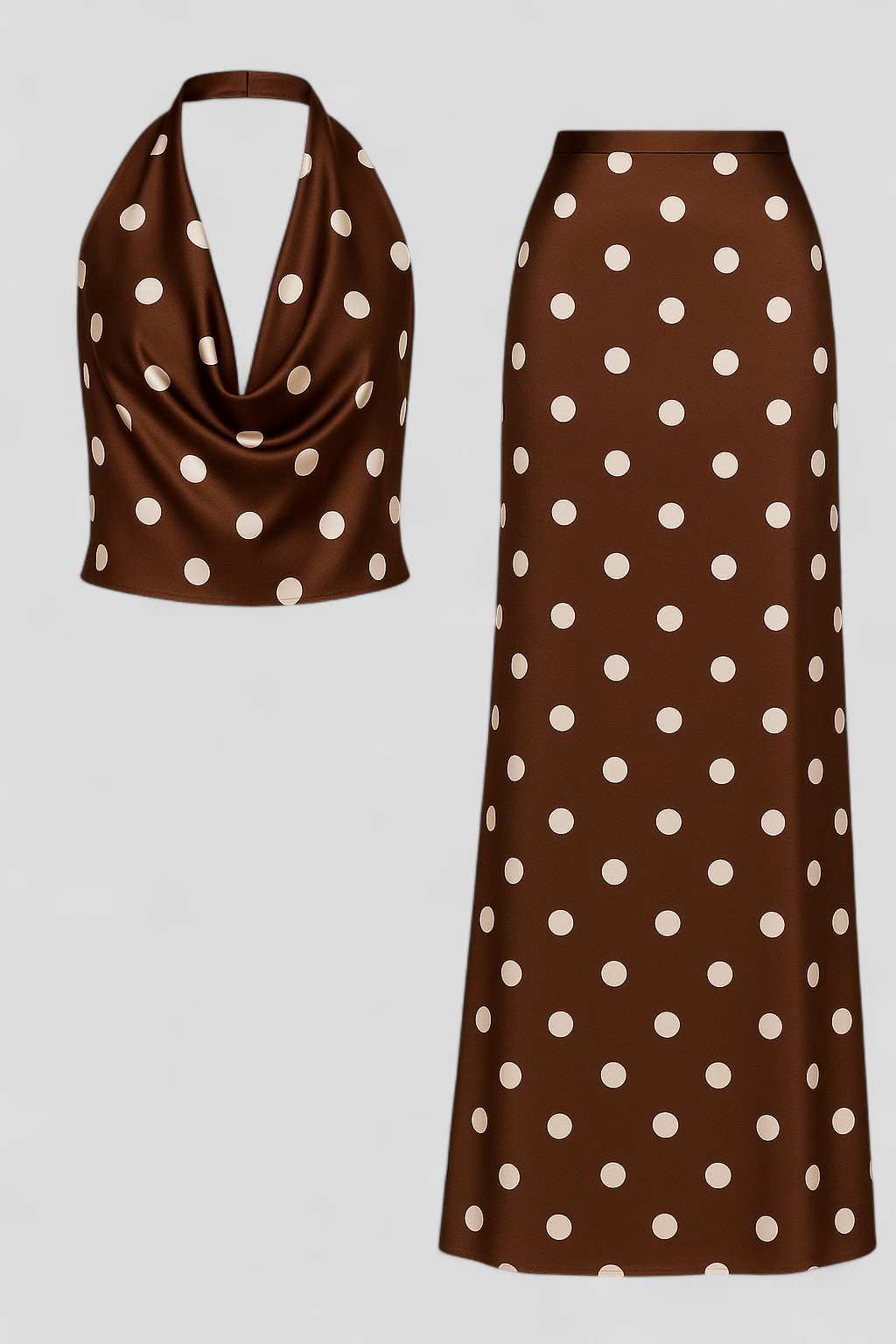 Agnesia | Kvinders Polka Dot To-delt Sæt - Brun - Kvinders sæt - {{ product_tags }
