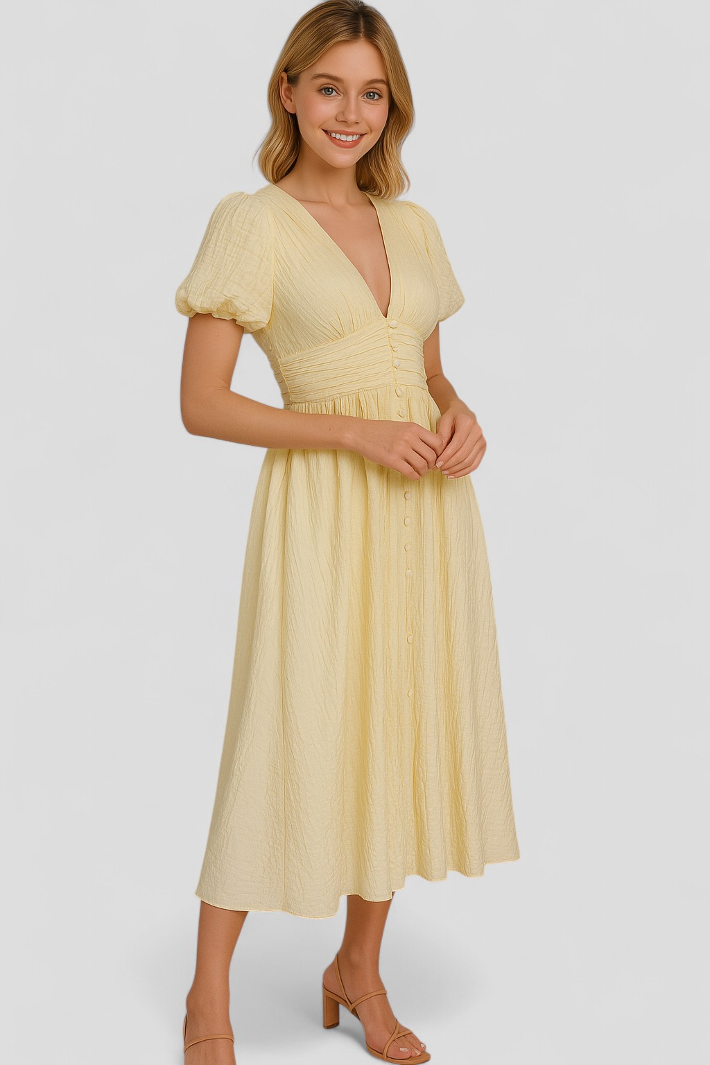 Giselle | Kvinders Lang Maxi Kjole med Puffærmer - - Maxi Kjoler - {{ product_tags }