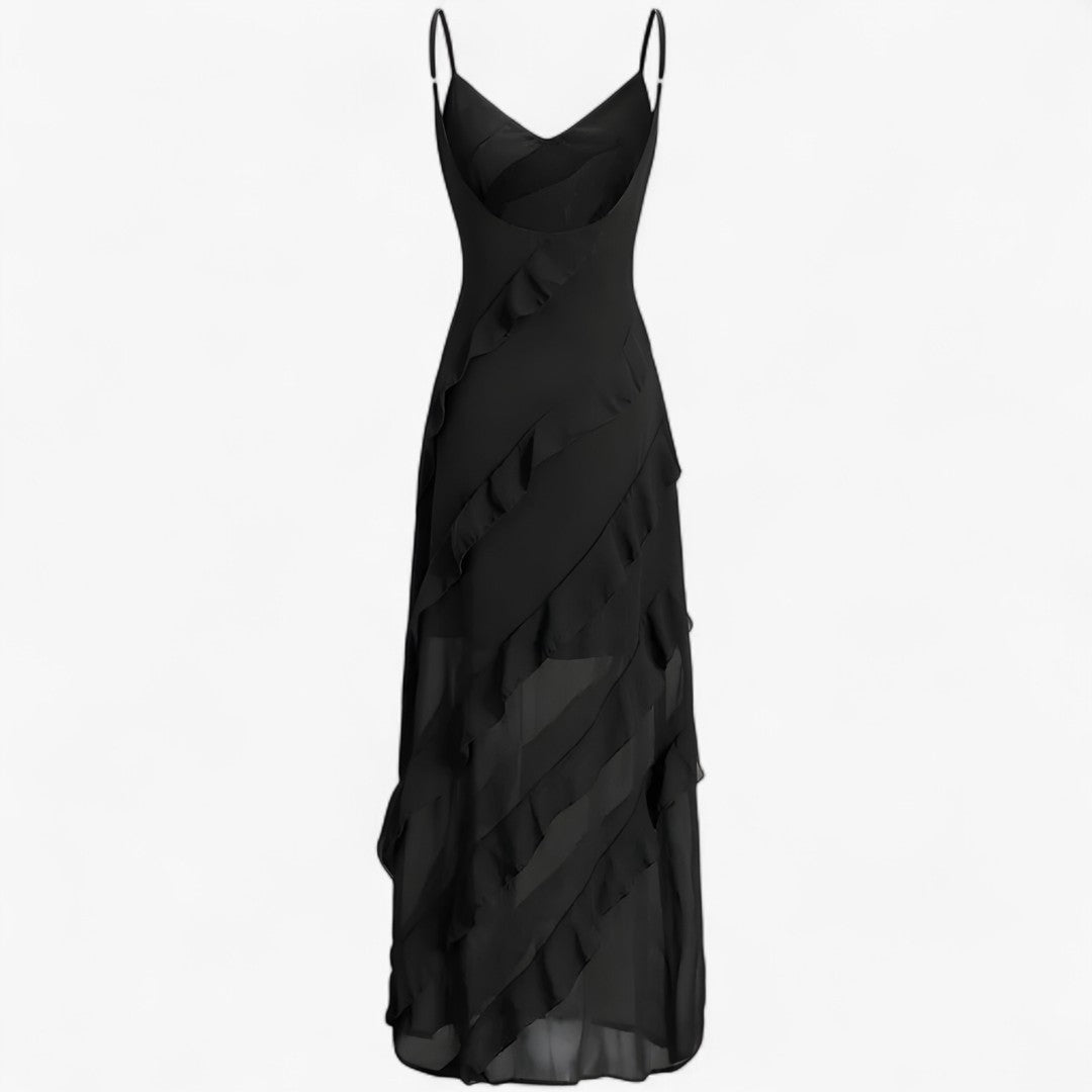 Grace | Lang kjole med tynde stropper og lagdelt volant - - women's fashion - {{ product_tags }