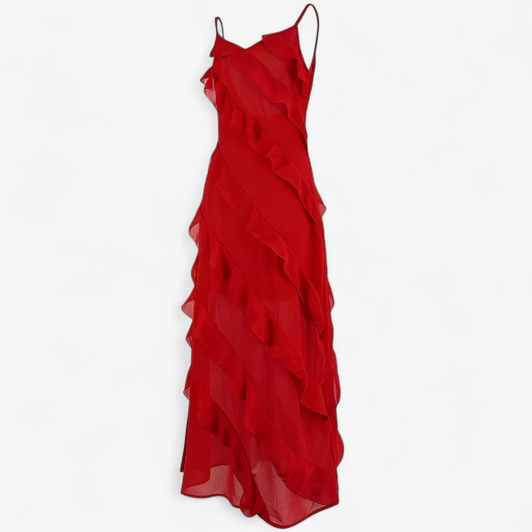Grace | Lang kjole med tynde stropper og lagdelt volant - - women's fashion - {{ product_tags }