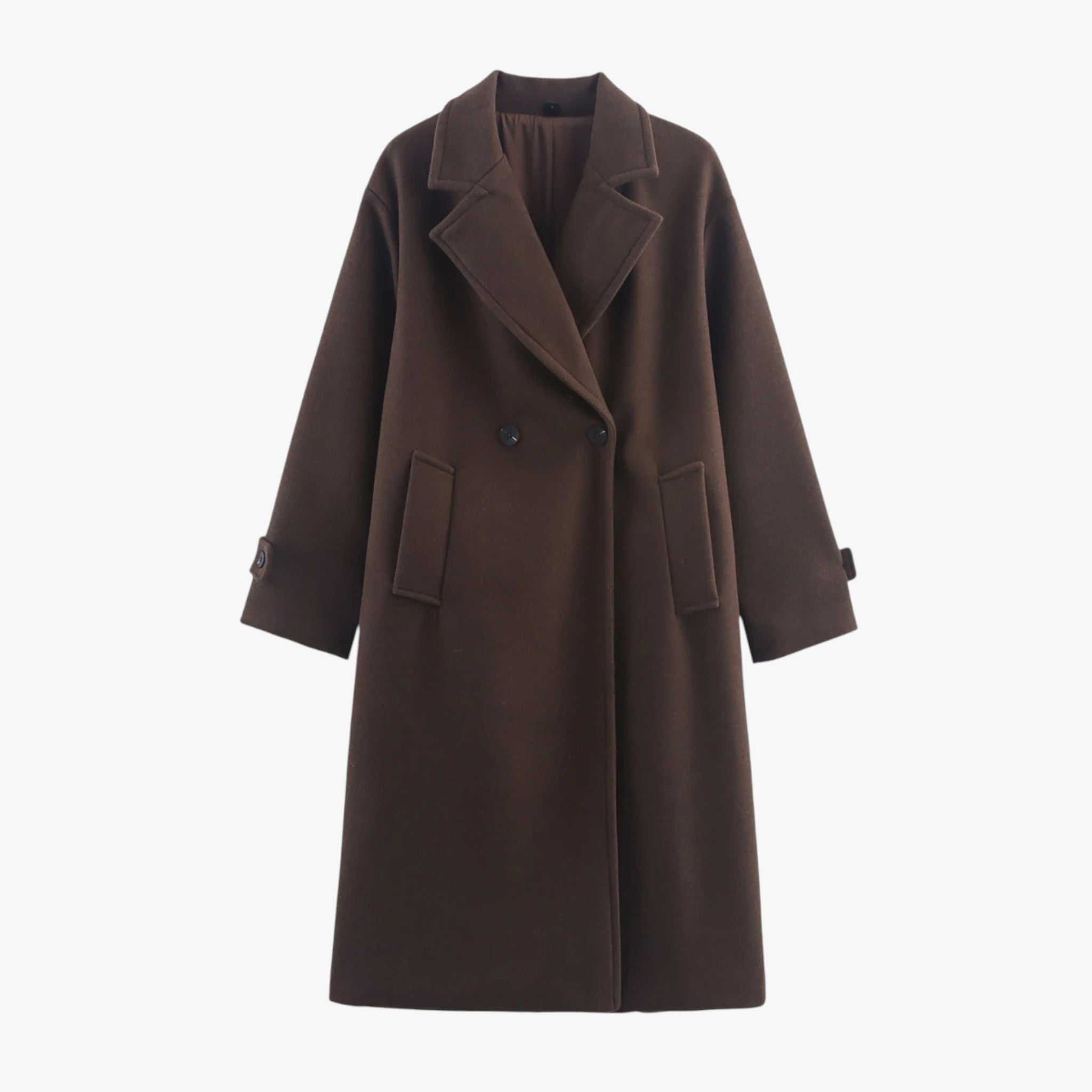 Angela | Lang Uldfrakke Dame Sort Elegant - Brun - Kvinders frakker og jakker - {{ product_tags }