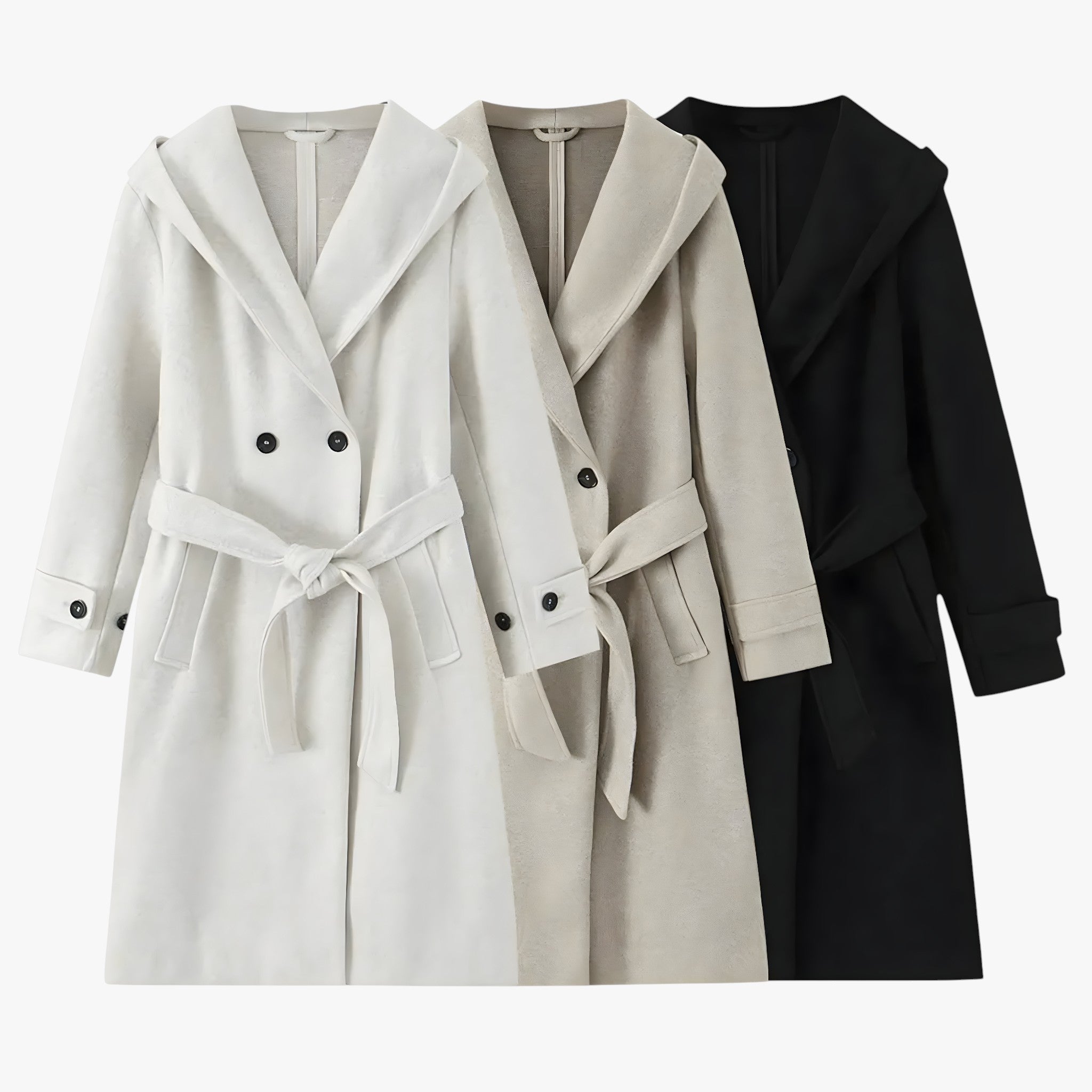 Gina | Lang Vinterjakke Dame med Hætte og Bælte - - Kvinders frakker og jakker - {{ product_tags }