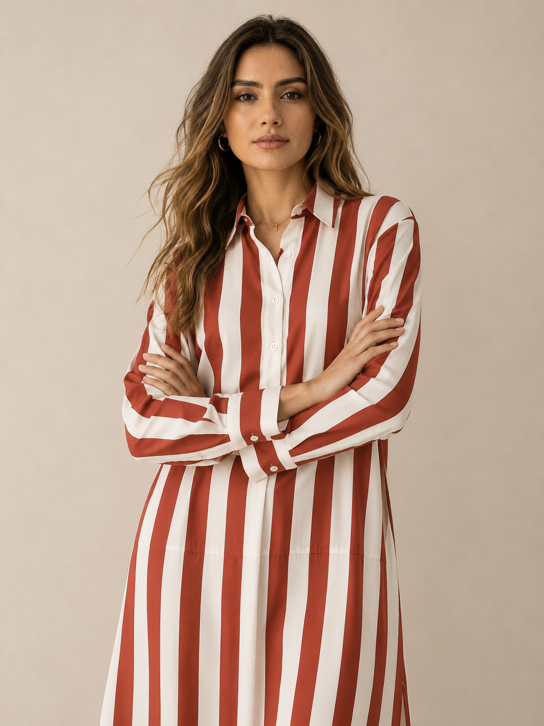 Yrsa | Lässiges gestreiftes Skjorte Boho-Stil Maxi-Kjole