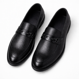 Leif | Men's Leather Loafers with Snake Embossing in Dark Brown