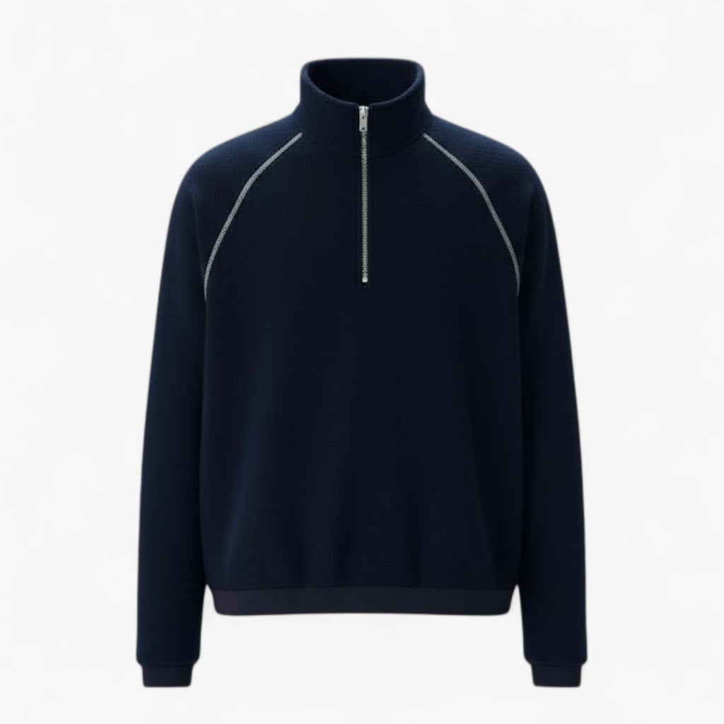 Liam | Mænds Halv Lynlås Sweater til Lagdeling - Mørkeblå - Herresweatre - {{ product_tags }