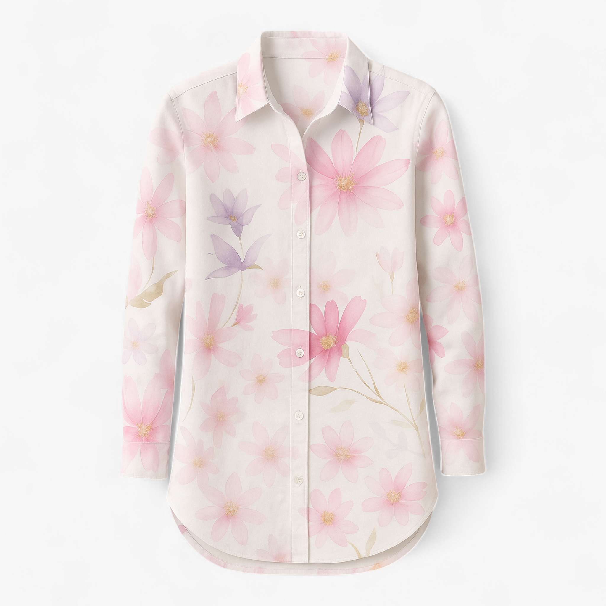 Lucia – Let og Farverig Boheme Skjorte med Knapper - Blomster hvid pink - Lucia – Let og Farverig Boheme Skjorte med Knapper- €25 - {{ product_tags }