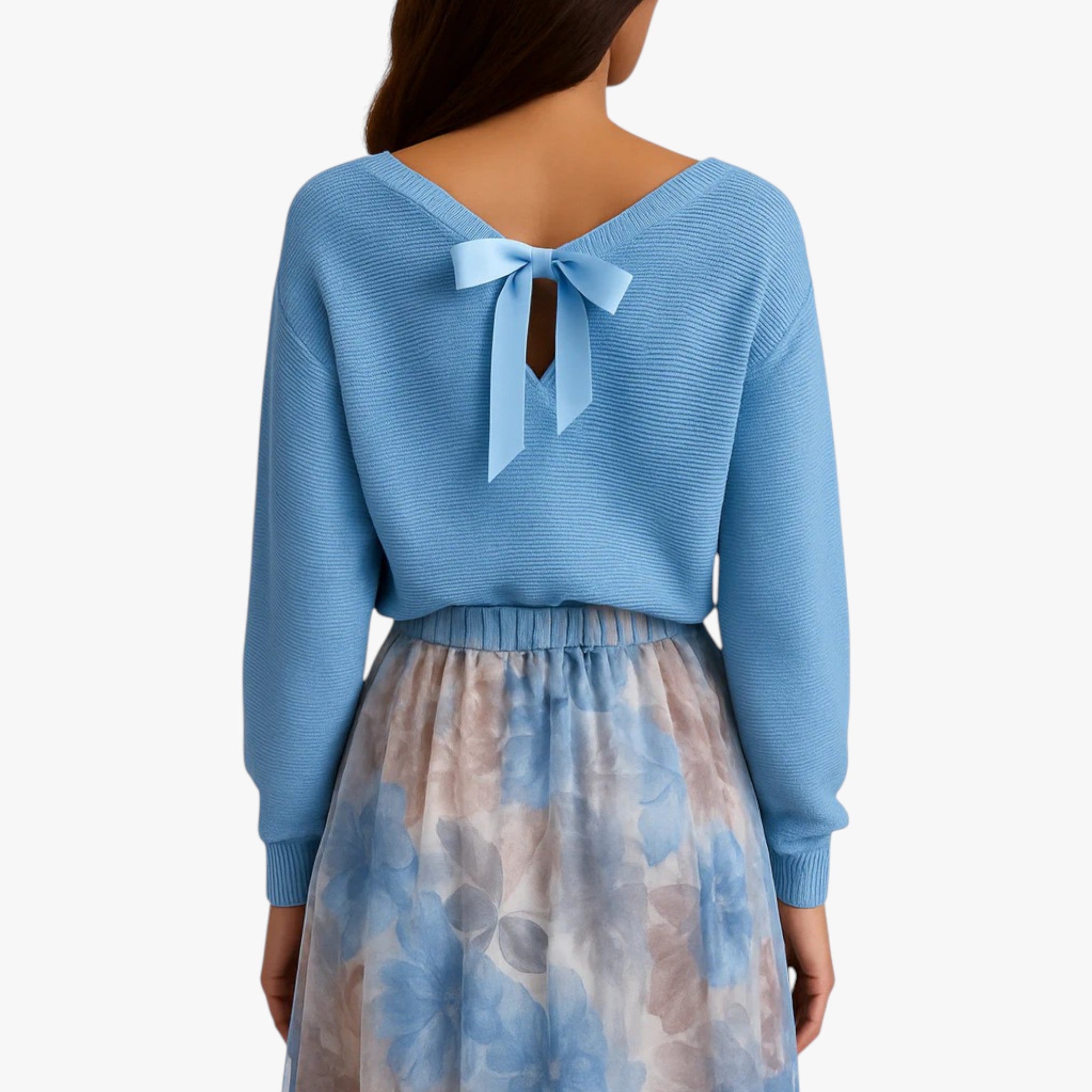 Lyra | Kvinders Blå Sweater og Blomster Nederdel - - Kvinders tøj - {{ product_tags }