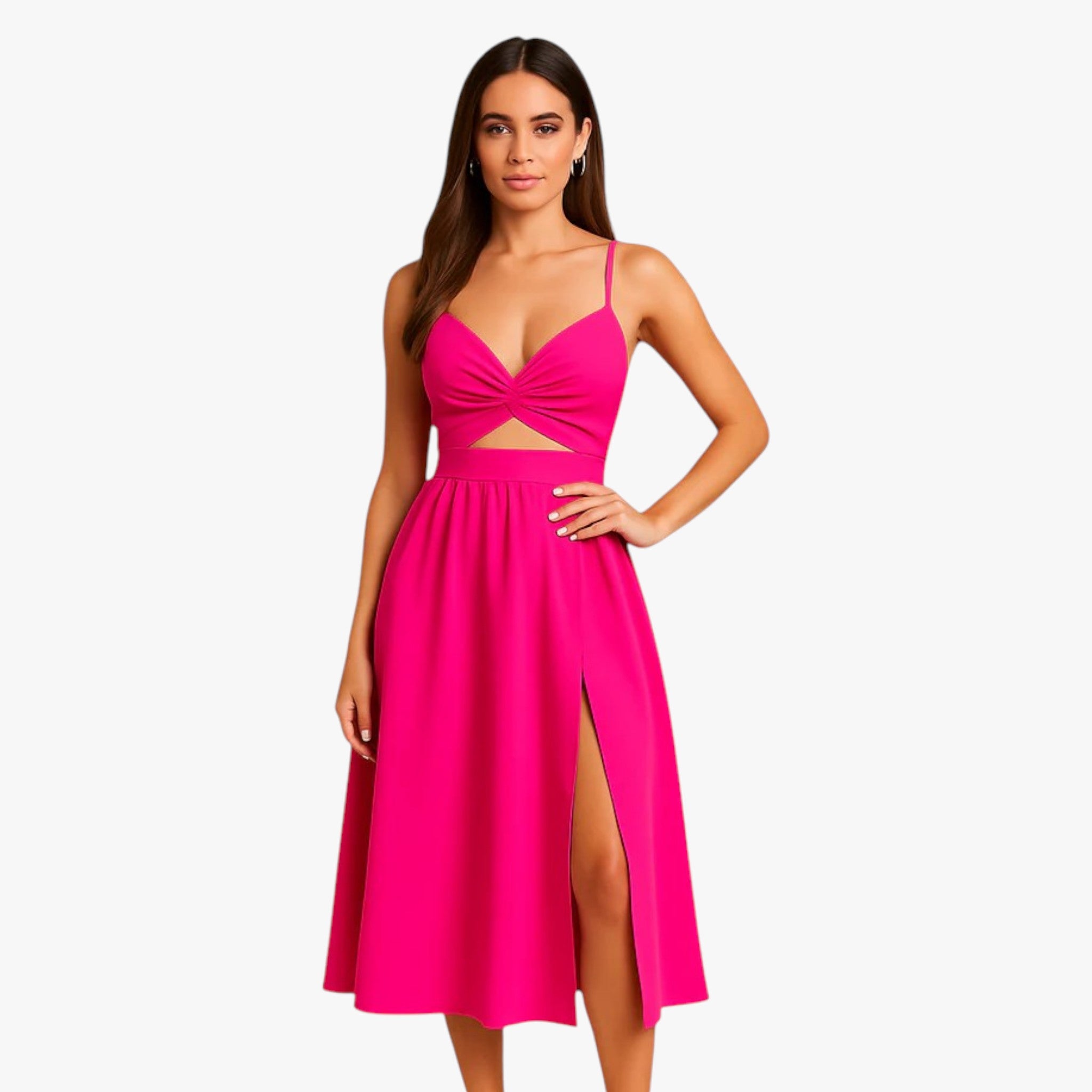 Rhea | Kvindernes Elegante Midi Kjole med Frontspalte - - Kjoler - {{ product_tags }