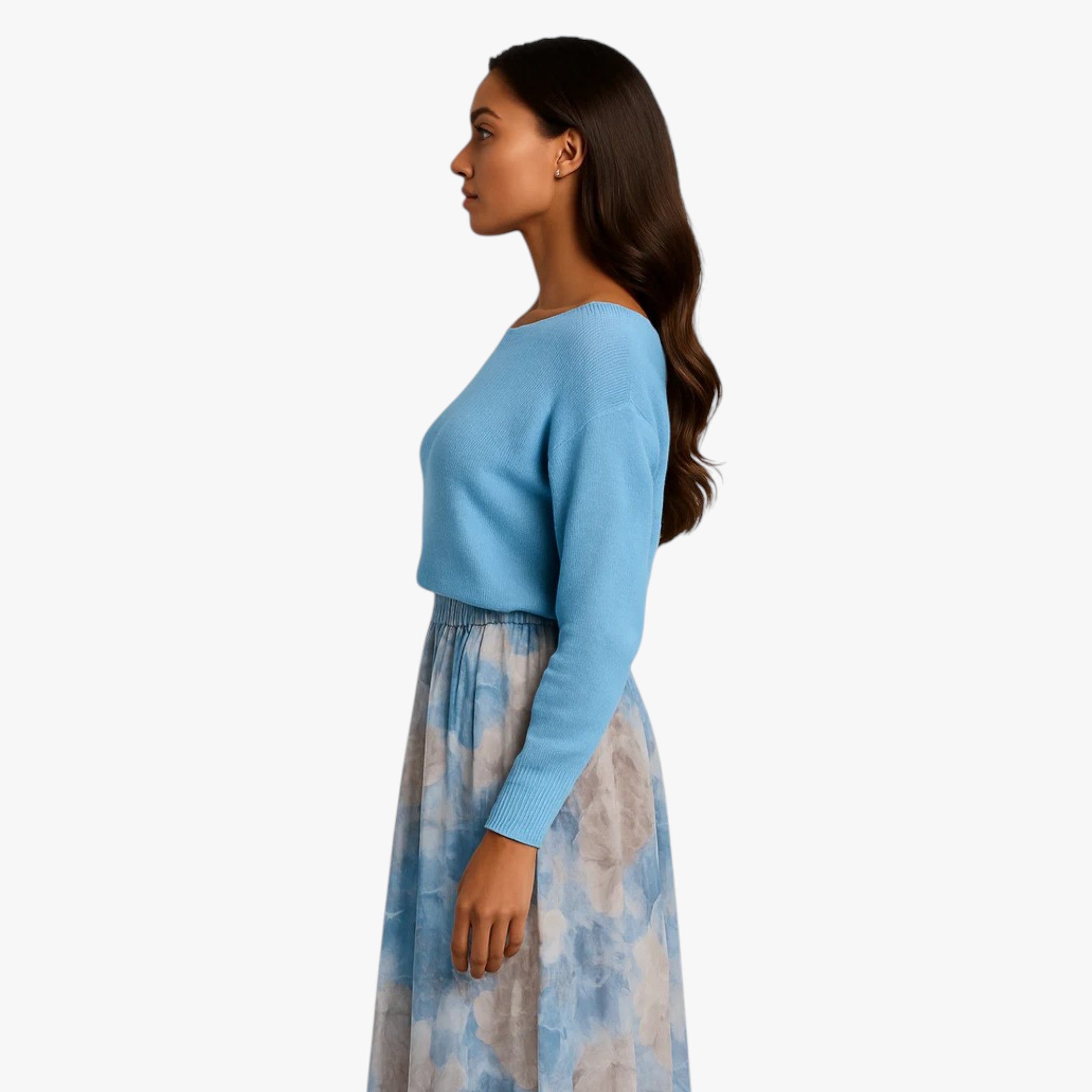Lyra | Kvinders Blå Sweater og Blomster Nederdel - - Kvinders tøj - {{ product_tags }
