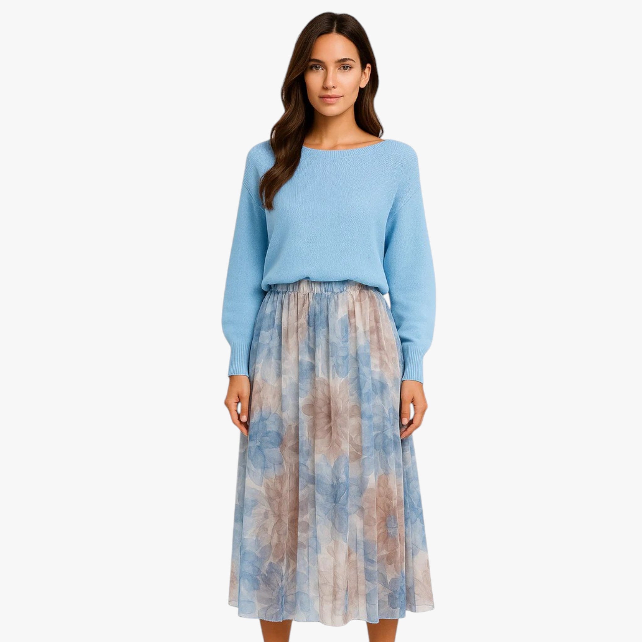 Lyra | Kvinders Blå Sweater og Blomster Nederdel - - Kvinders tøj - {{ product_tags }