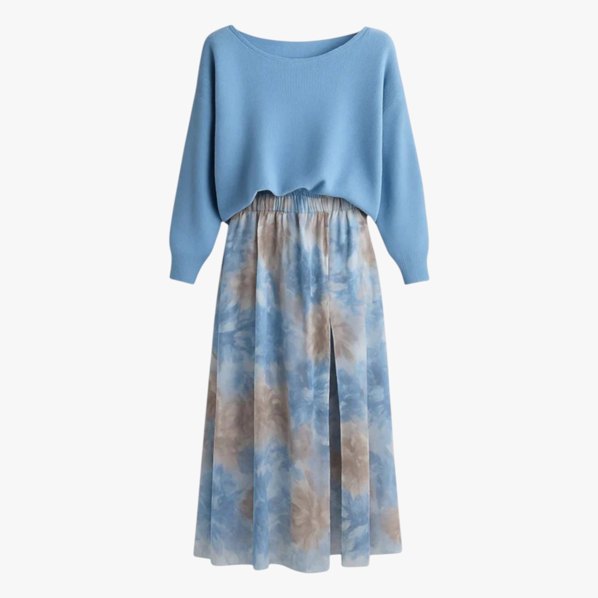Lyra | Kvinders Blå Sweater og Blomster Nederdel - Blomsterblå - Kvinders tøj - {{ product_tags }