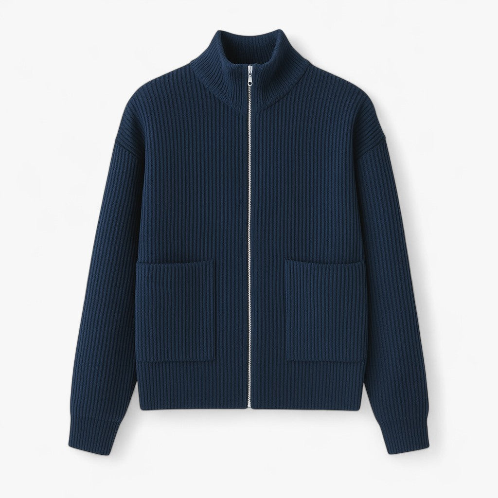 Luca | Herre Striktrøje med Fuld Lynlås - Navy - Herresweatre - {{ product_tags }