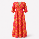Nina | Lifelike floral long dress with puff sleeves