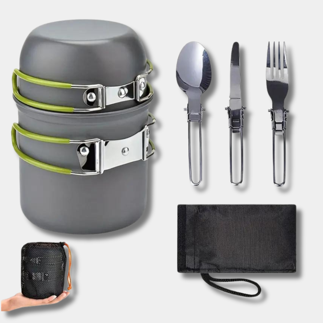 Kompakt grydesæt til camping med bestik - - house & garden - {{ product_tags }