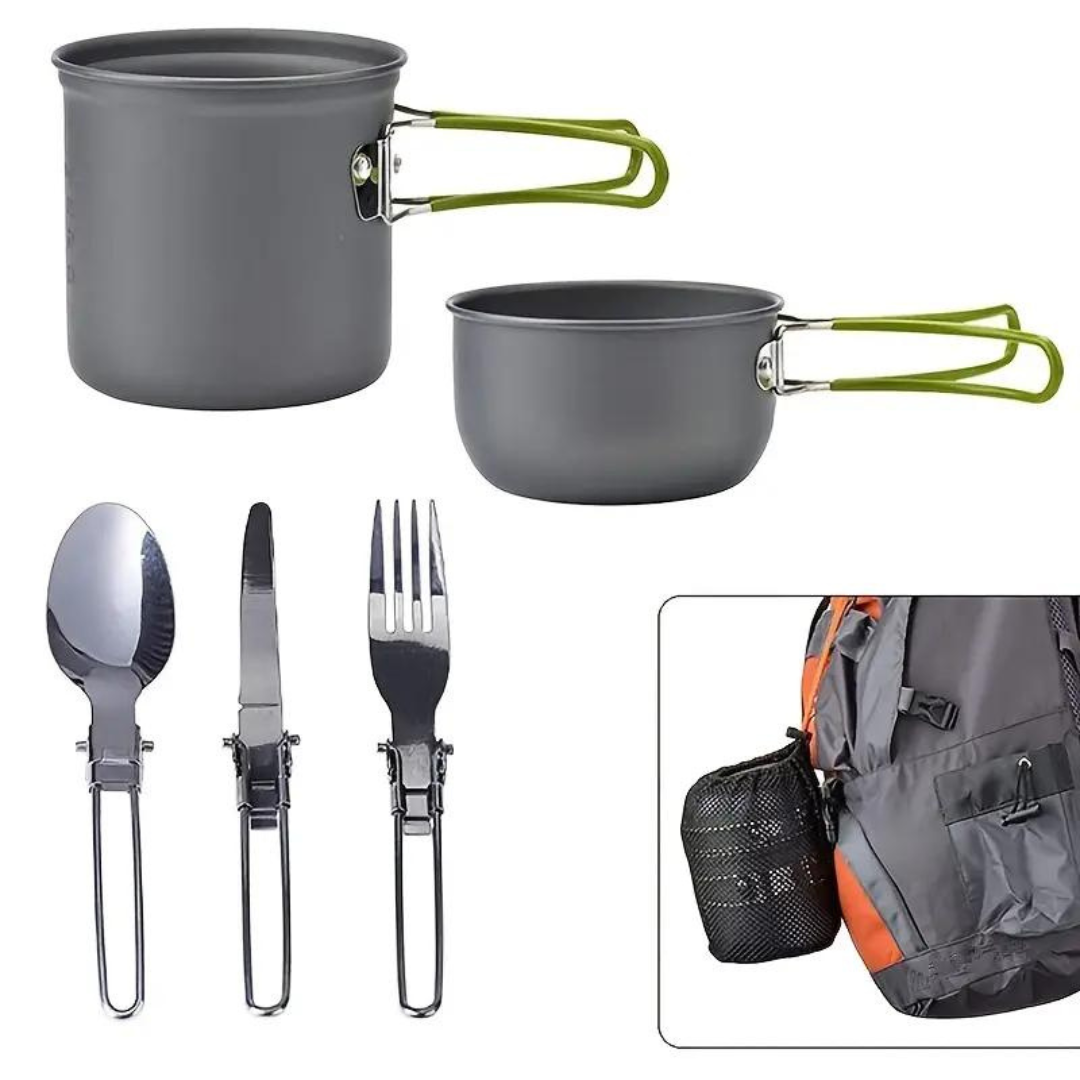 Kompakt grydesæt til camping med bestik - - house & garden - {{ product_tags }