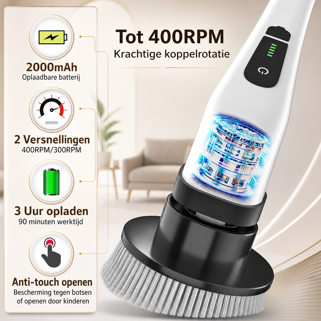 ScrubPro Elektrisk Spin Skrubber - Ledningsfri Rengøringsbørste - - Wellness - {{ product_tags }