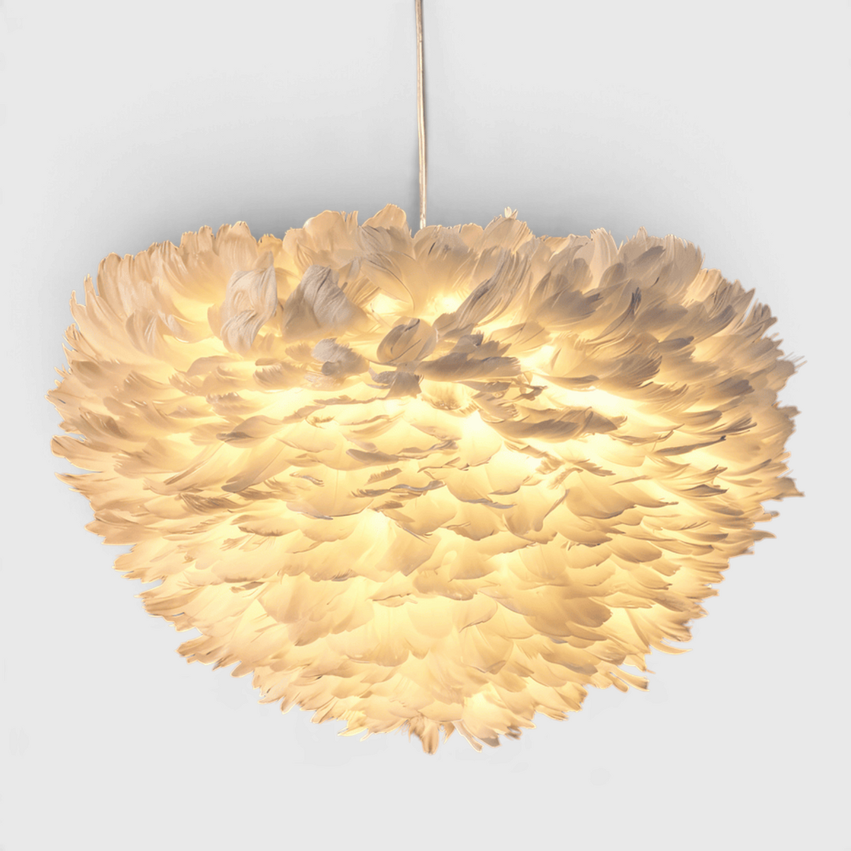 Fjerbesat Kugleformet Pendellampe - Hvid - Pendant Light - {{ product_tags }